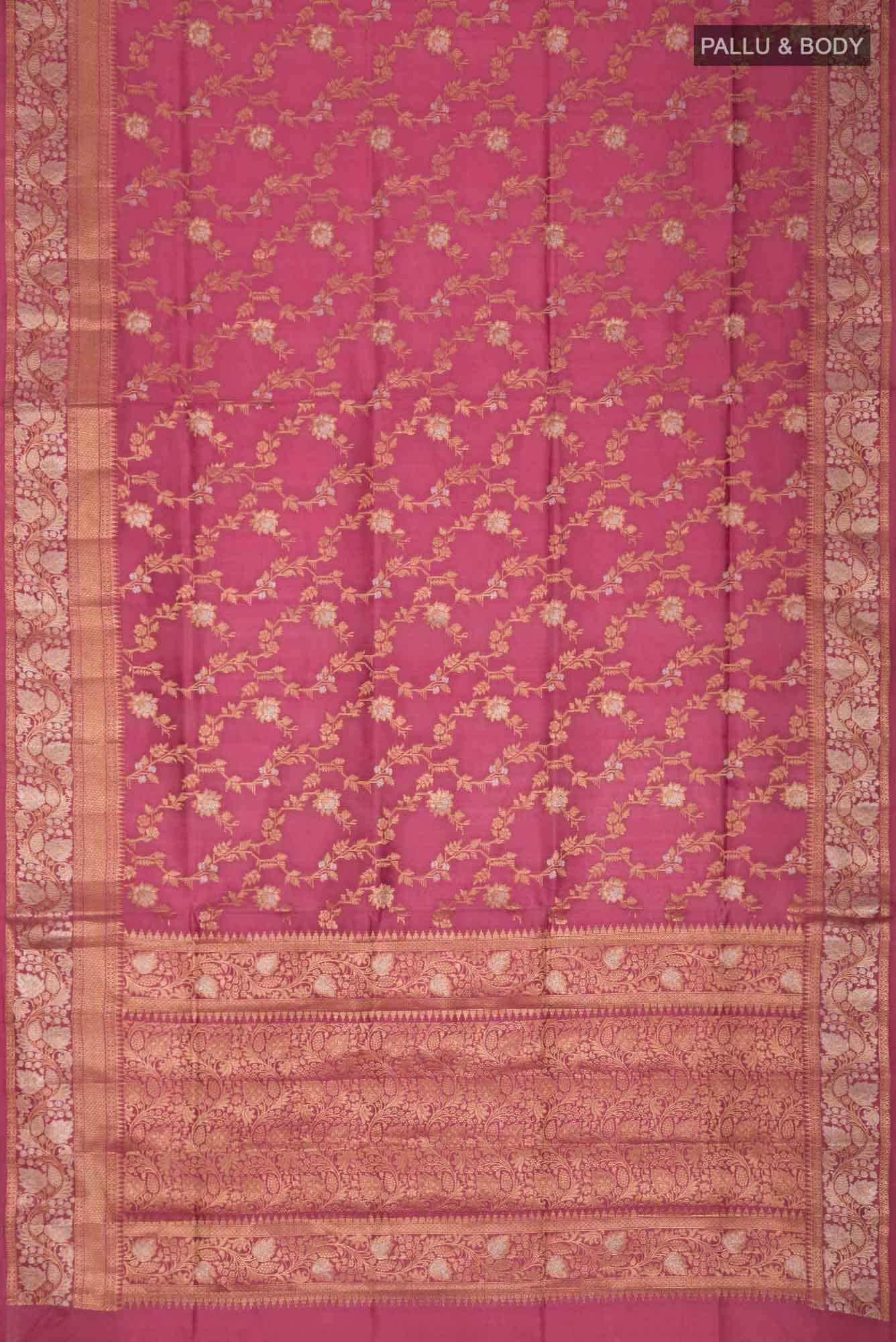 Coral Banarasi Raw Silk Saree