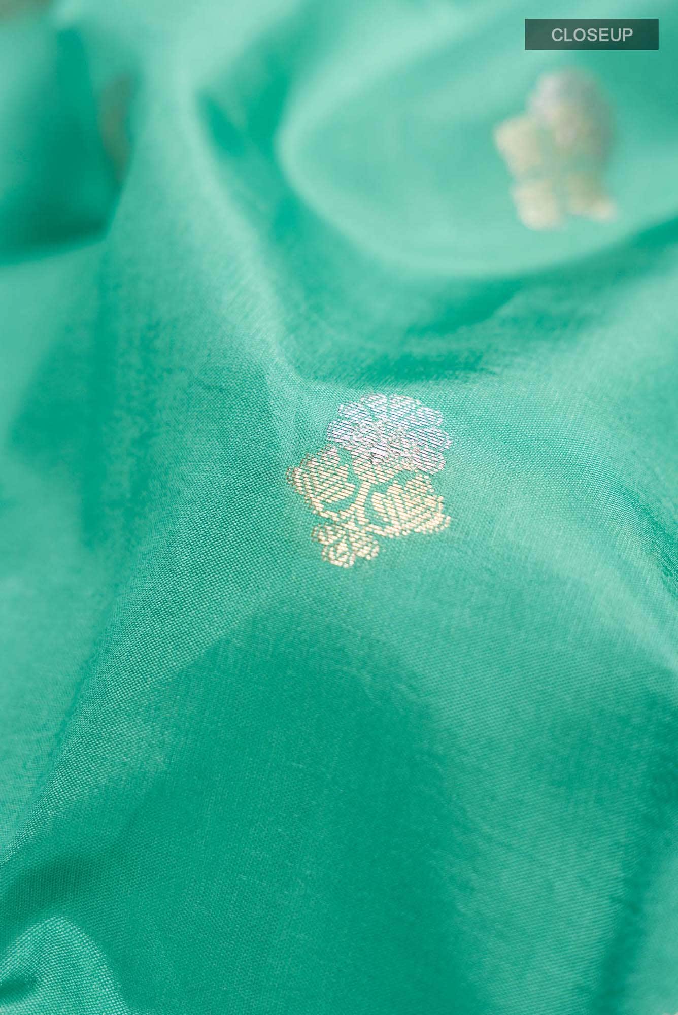 Sea Green Banarasi Raw Silk Saree