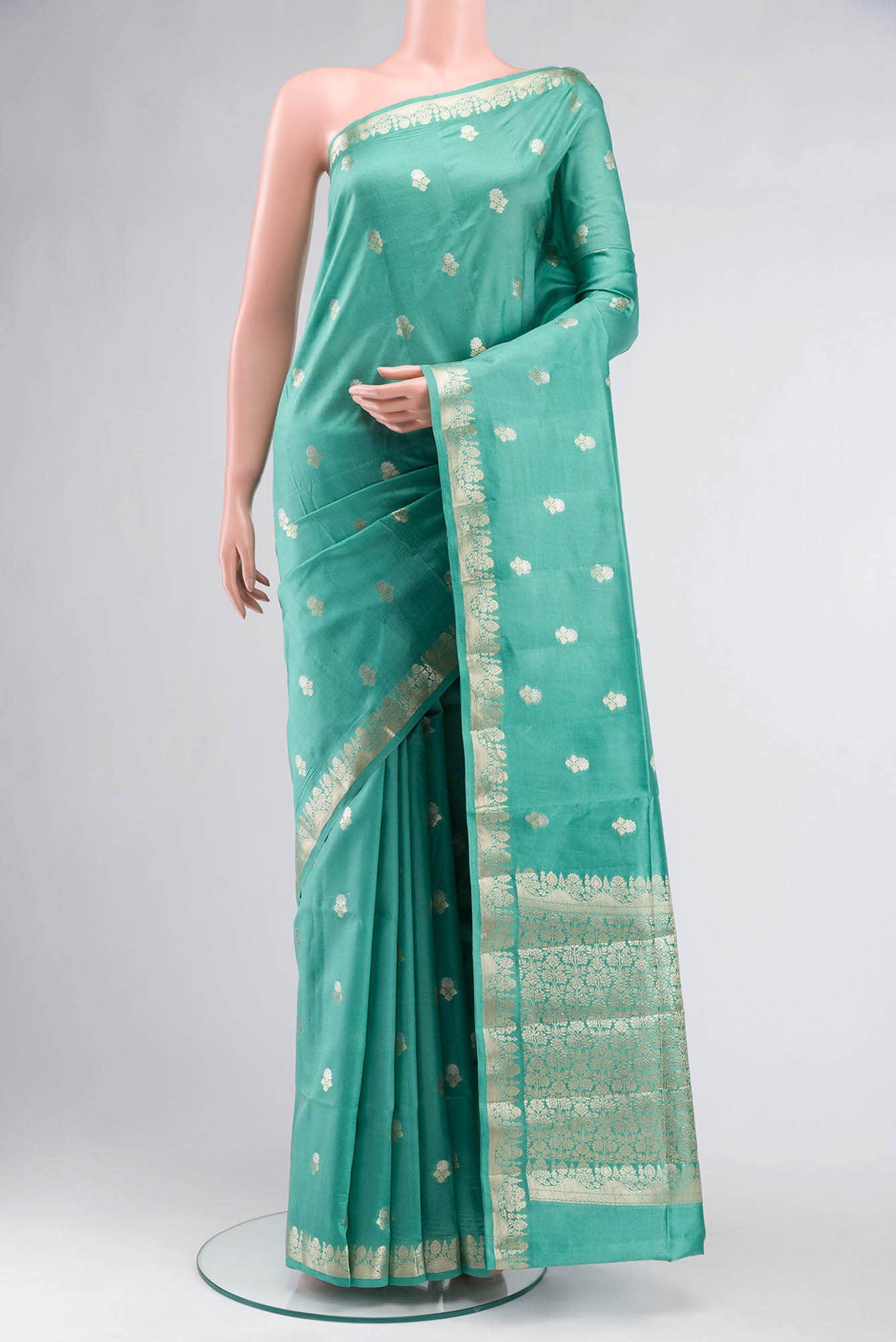 Sea Green Banarasi Raw Silk Saree