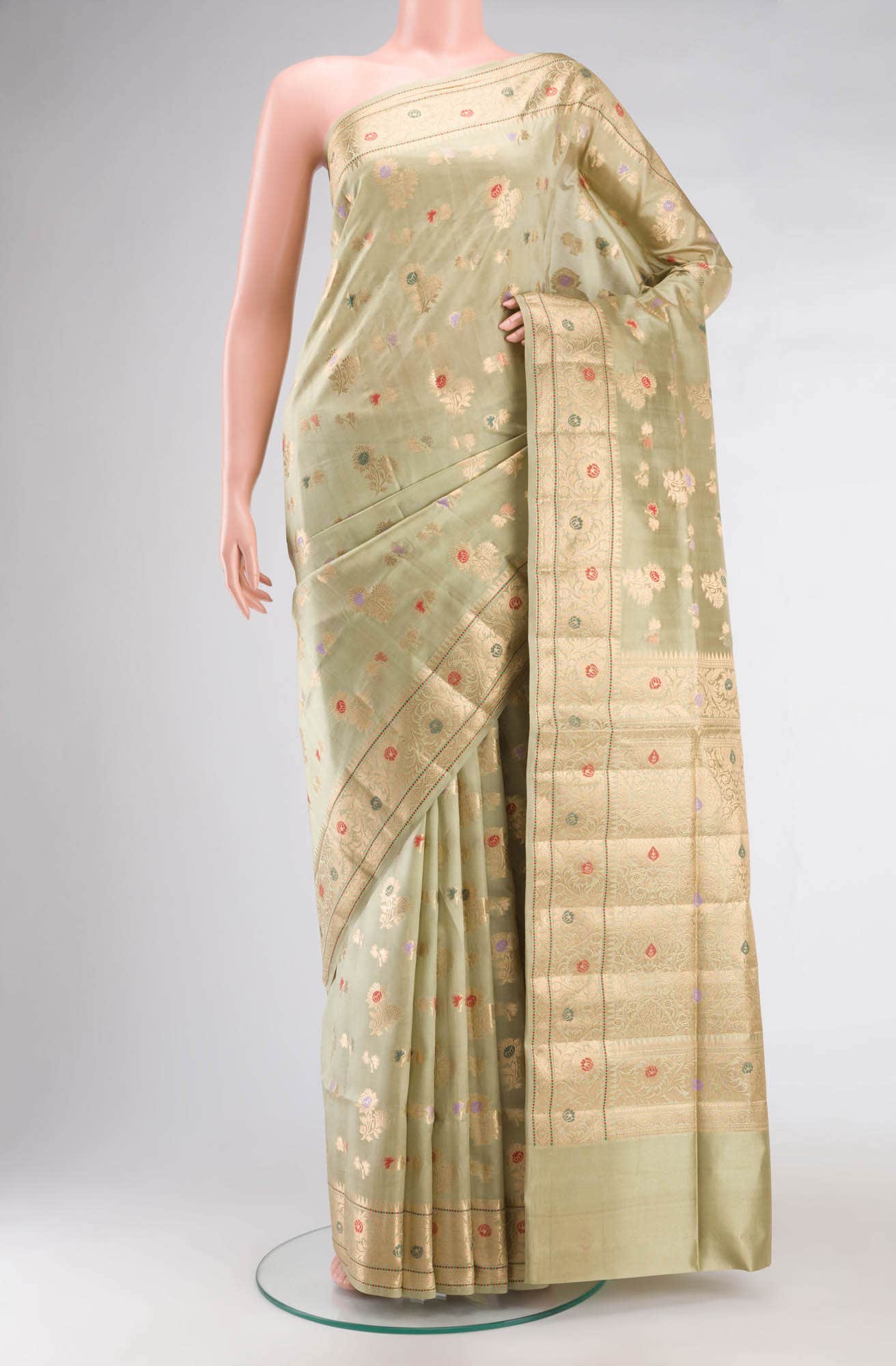Green Banarasi Raw Silk Saree