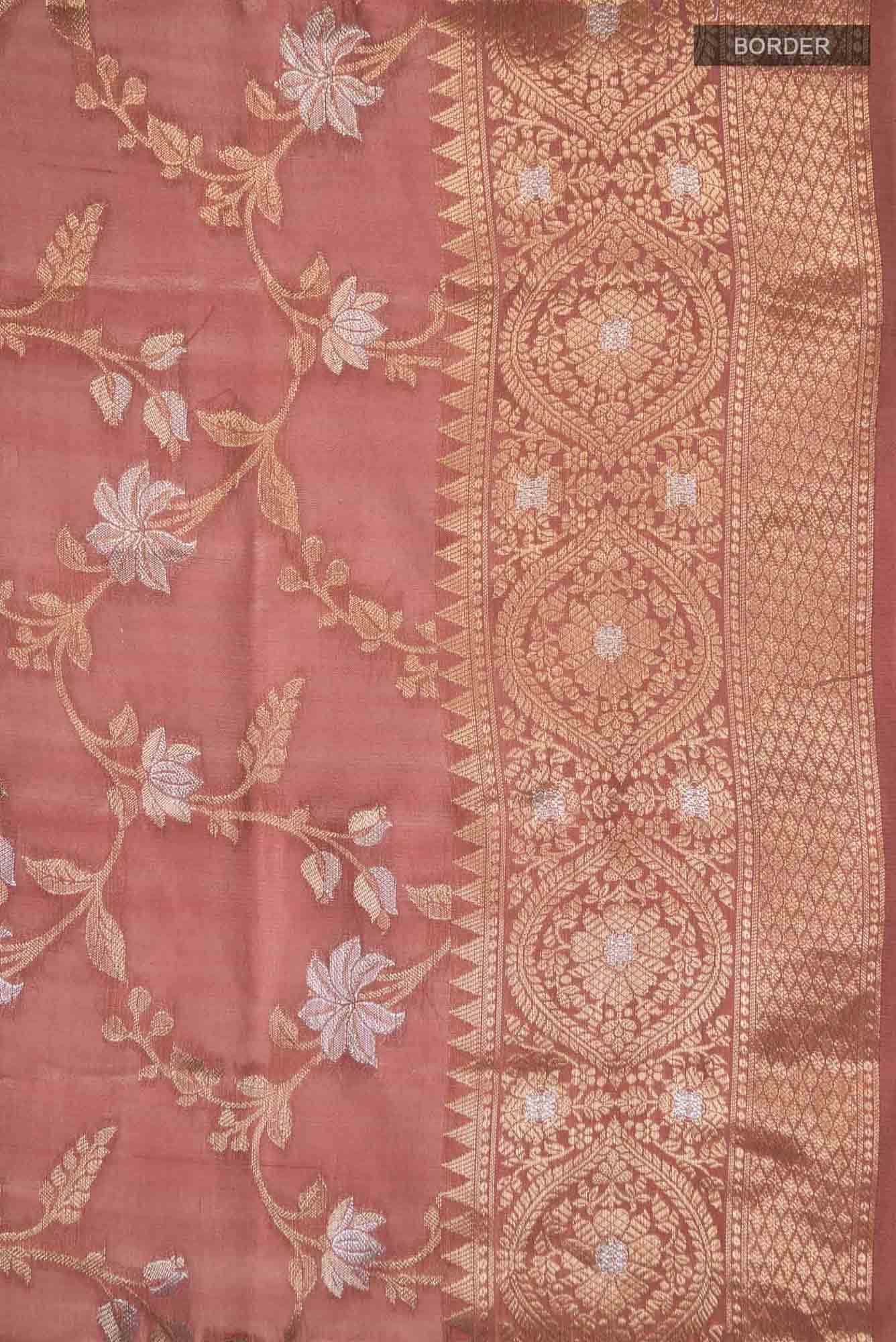 Coral Banarasi Raw Silk Saree