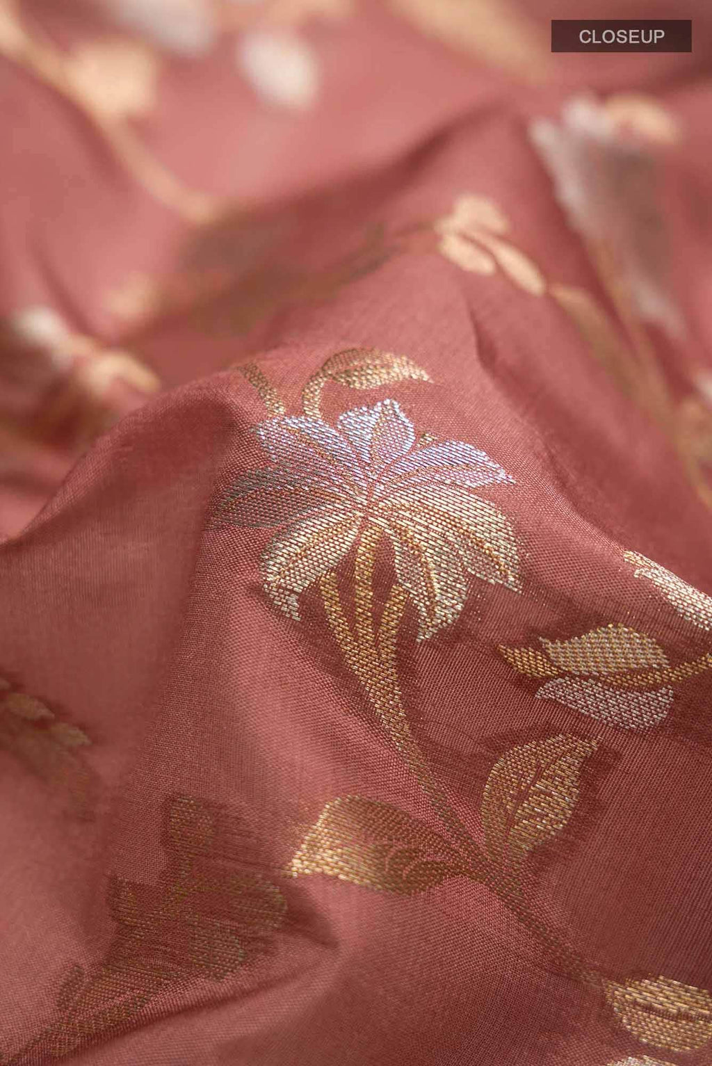 Coral Banarasi Raw Silk Saree