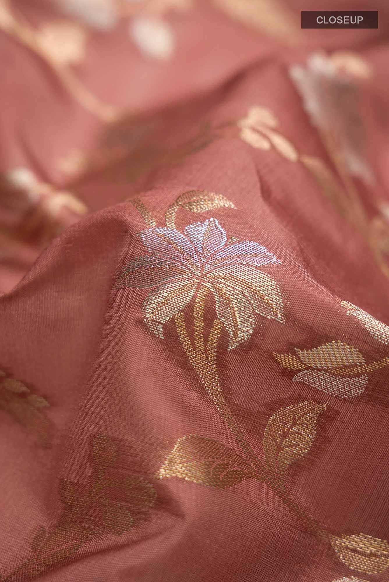 Coral Banarasi Raw Silk Saree