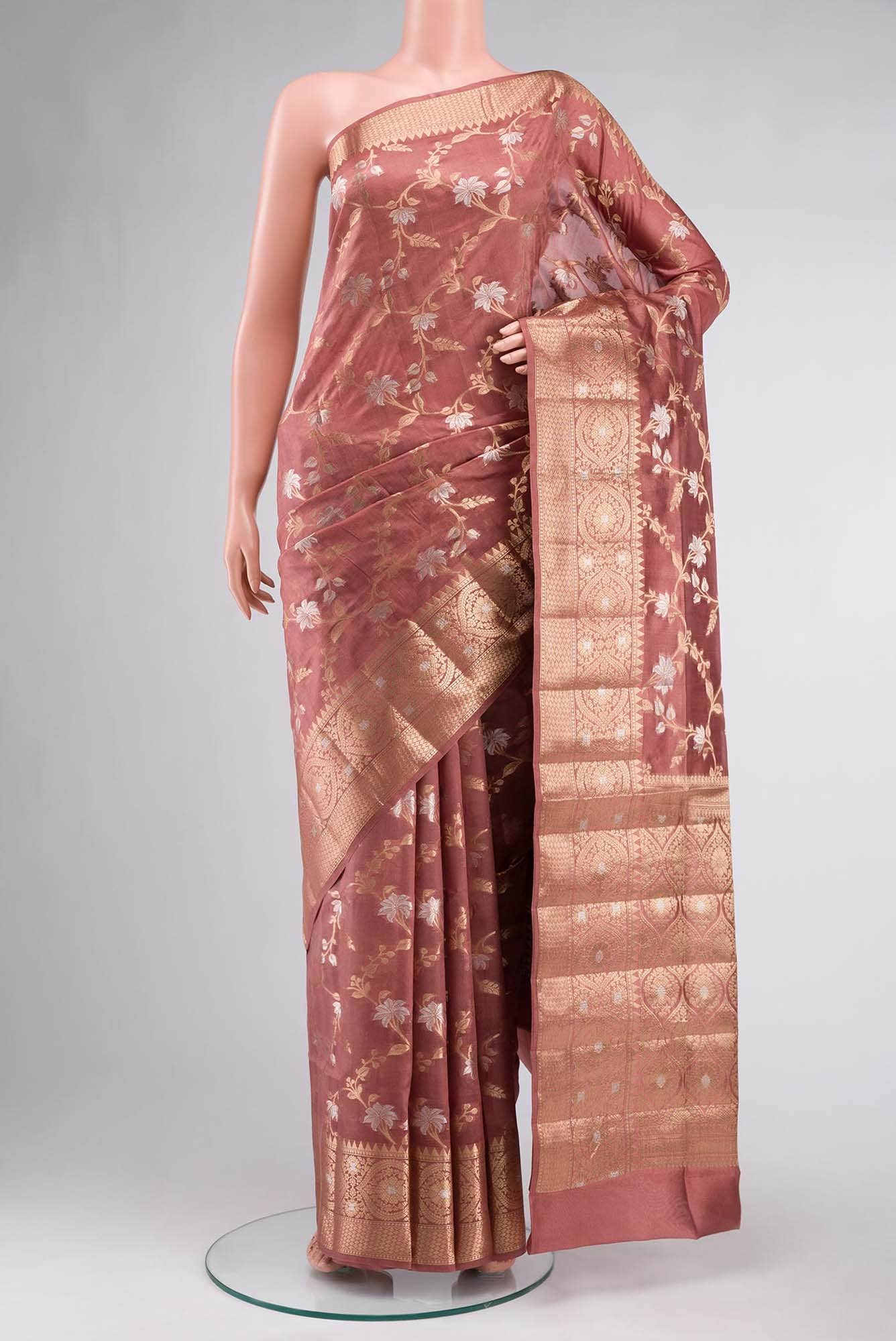 Coral Banarasi Raw Silk Saree