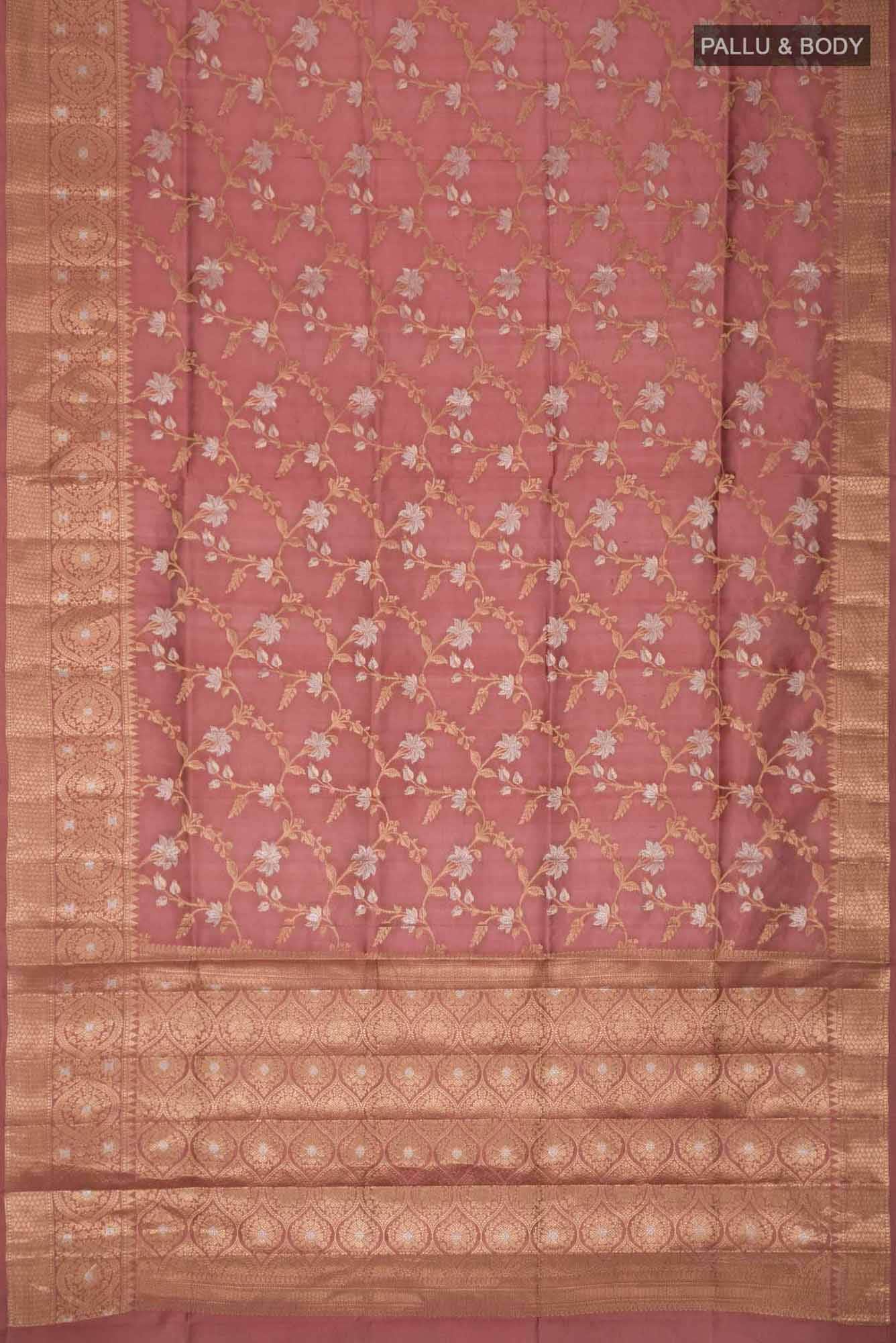 Coral Banarasi Raw Silk Saree
