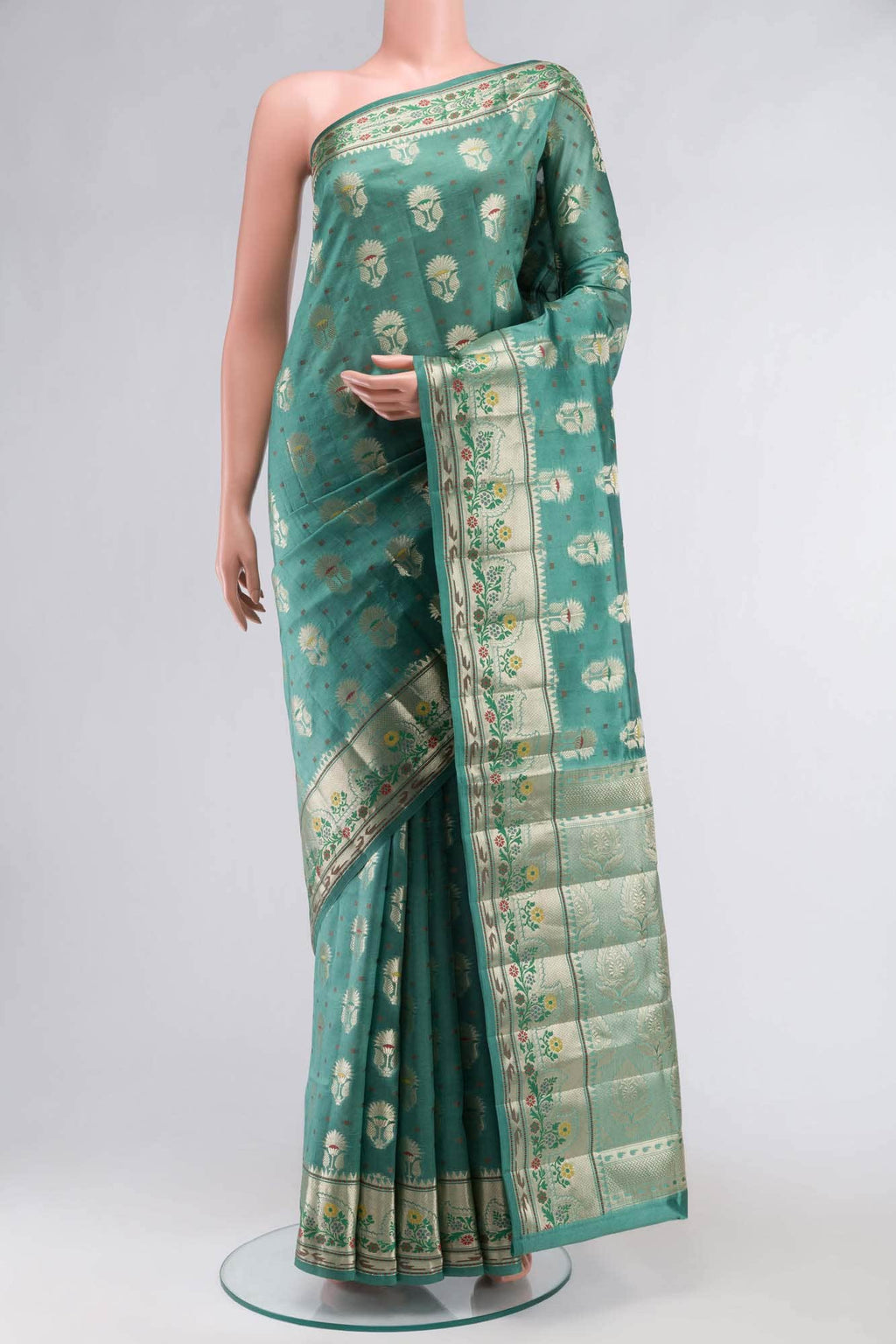 Green Banarasi Raw Silk Saree