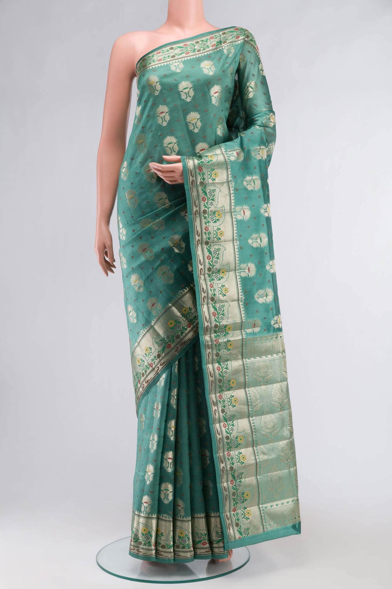 Green Banarasi Raw Silk Saree