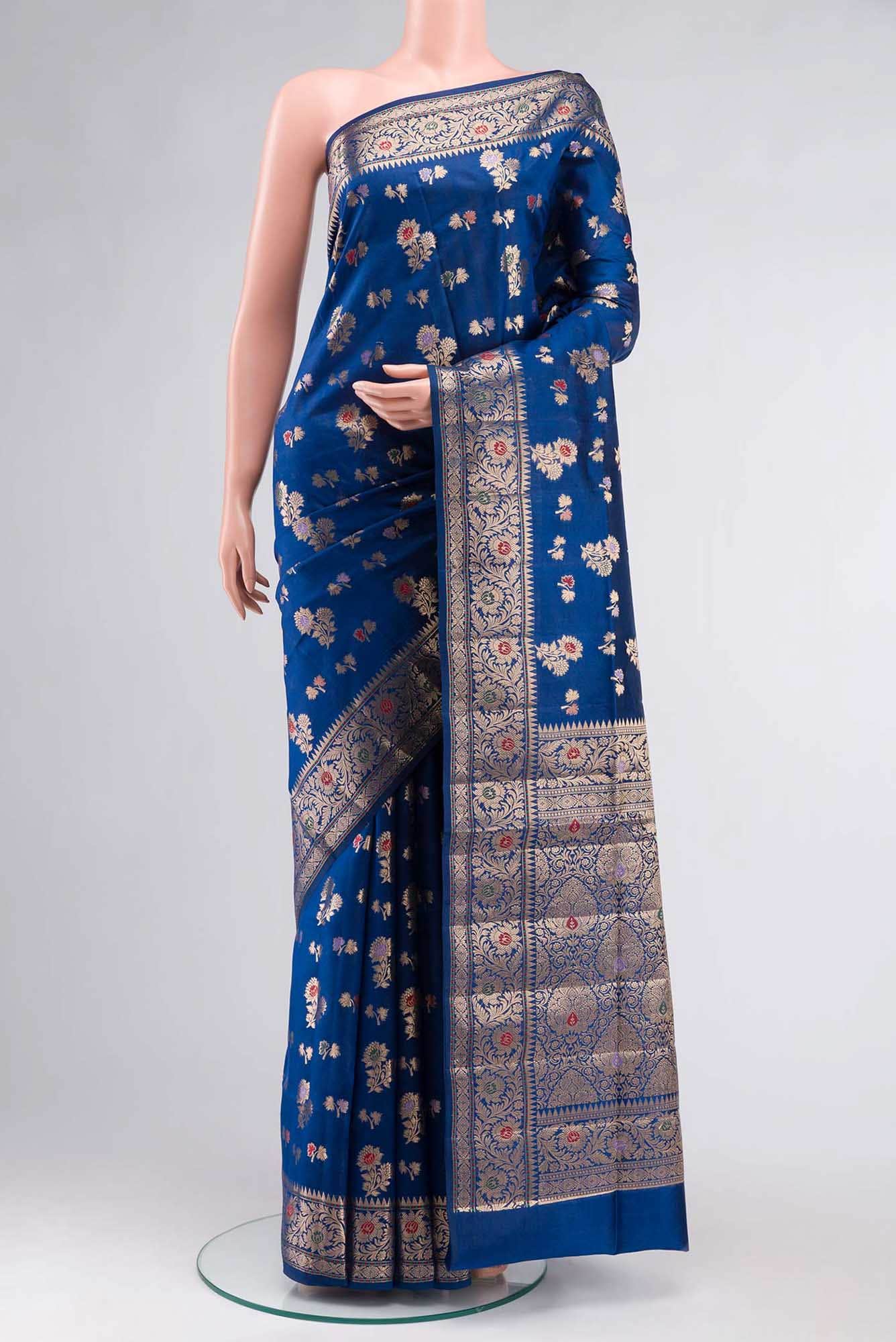 Blue Banarasi Raw Silk Saree