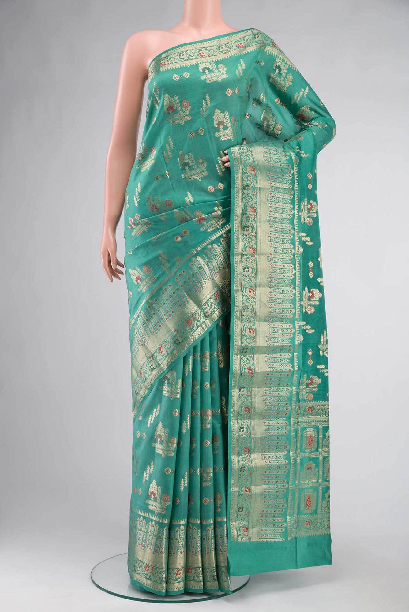 Green Banarasi Raw Silk Saree