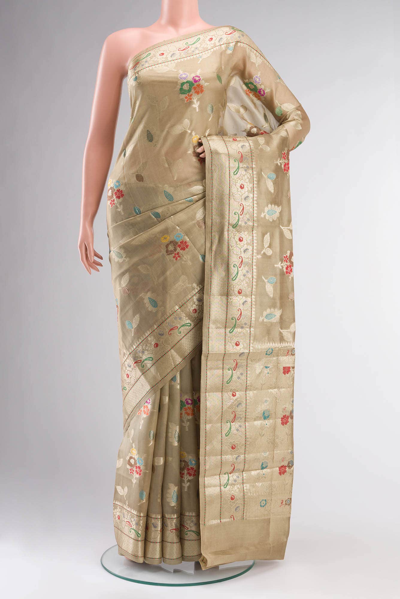 Beige Banarasi Raw Silk Saree