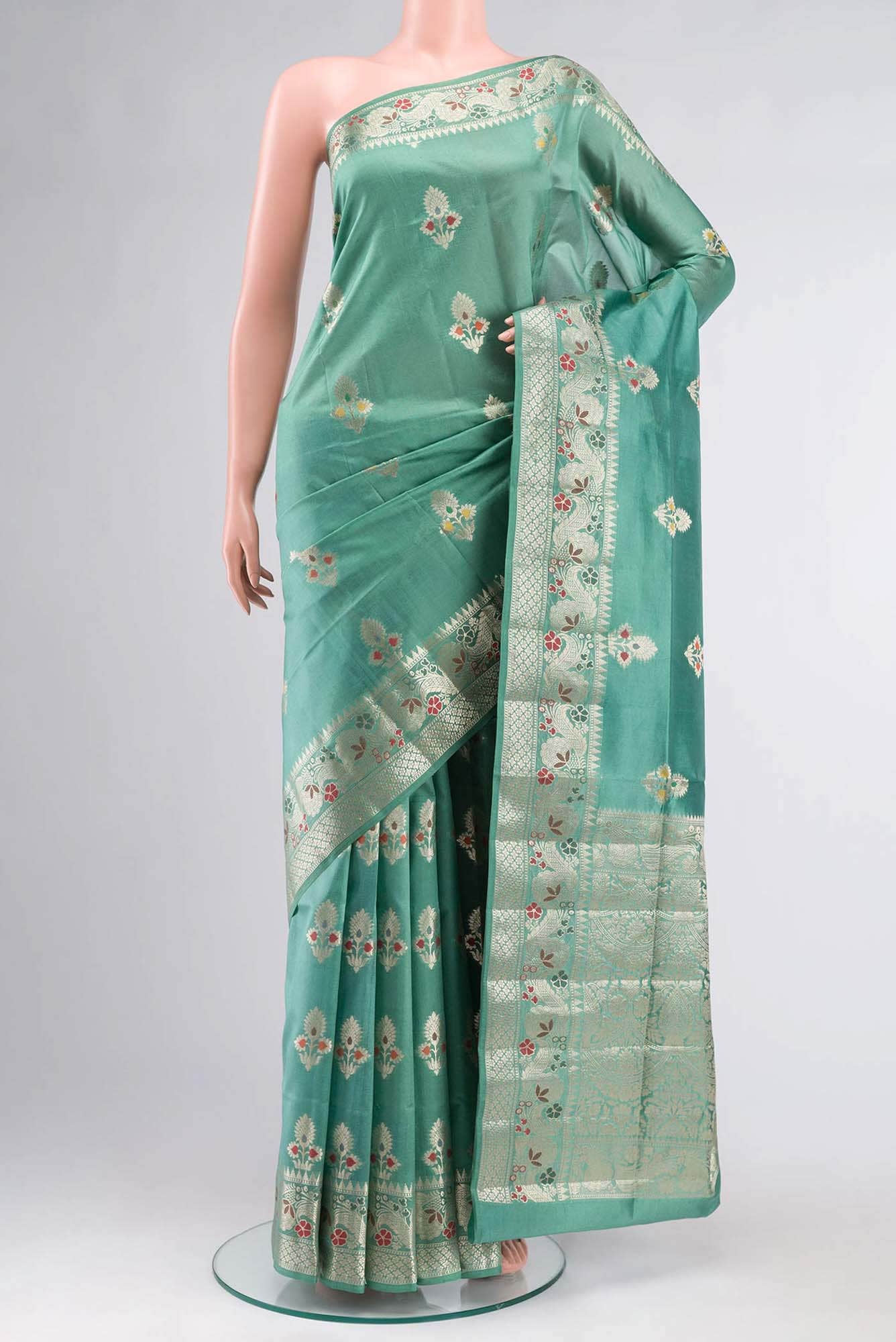 Green Banarasi Raw Silk Saree