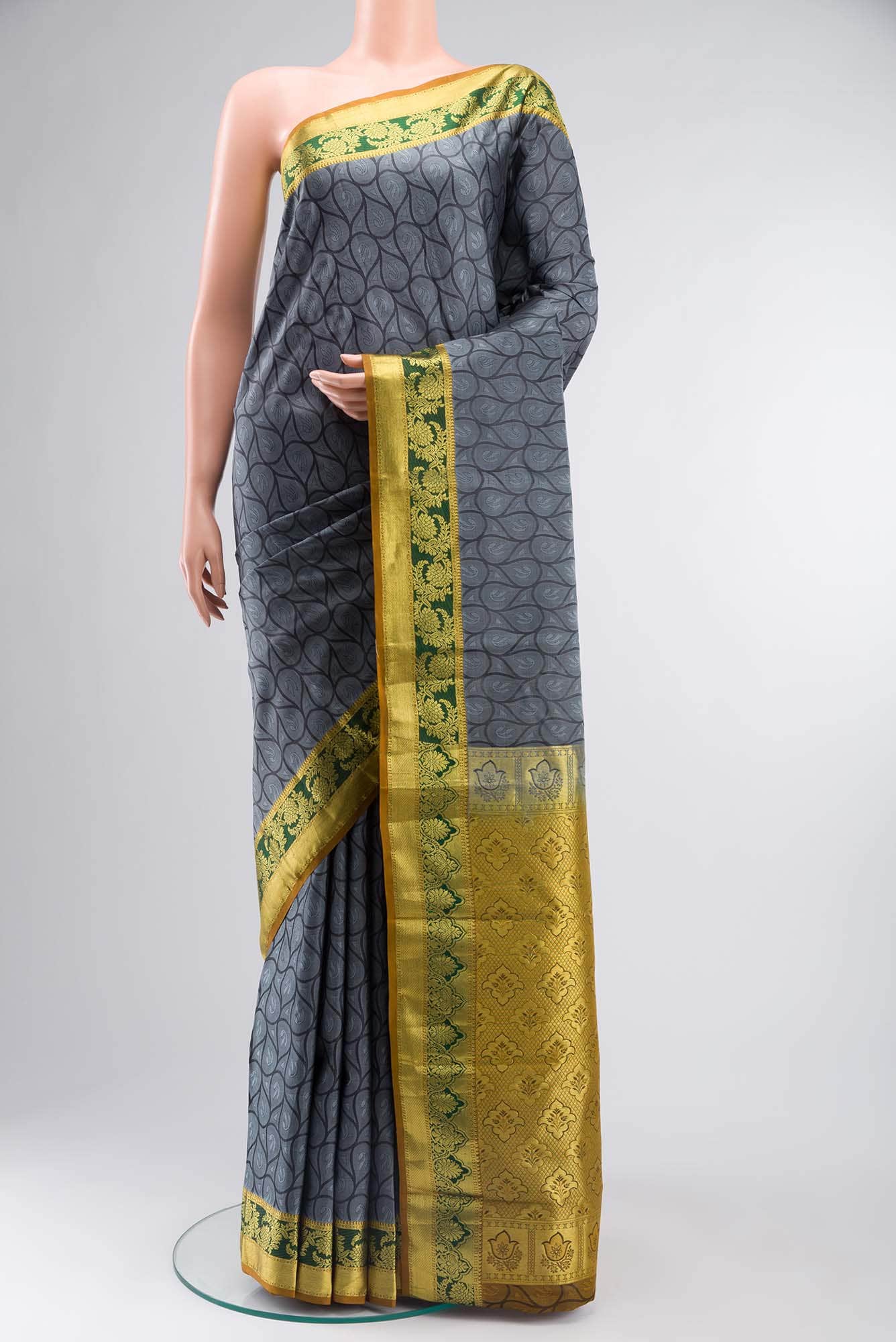Blue Grey Kanchipuram Silk Saree