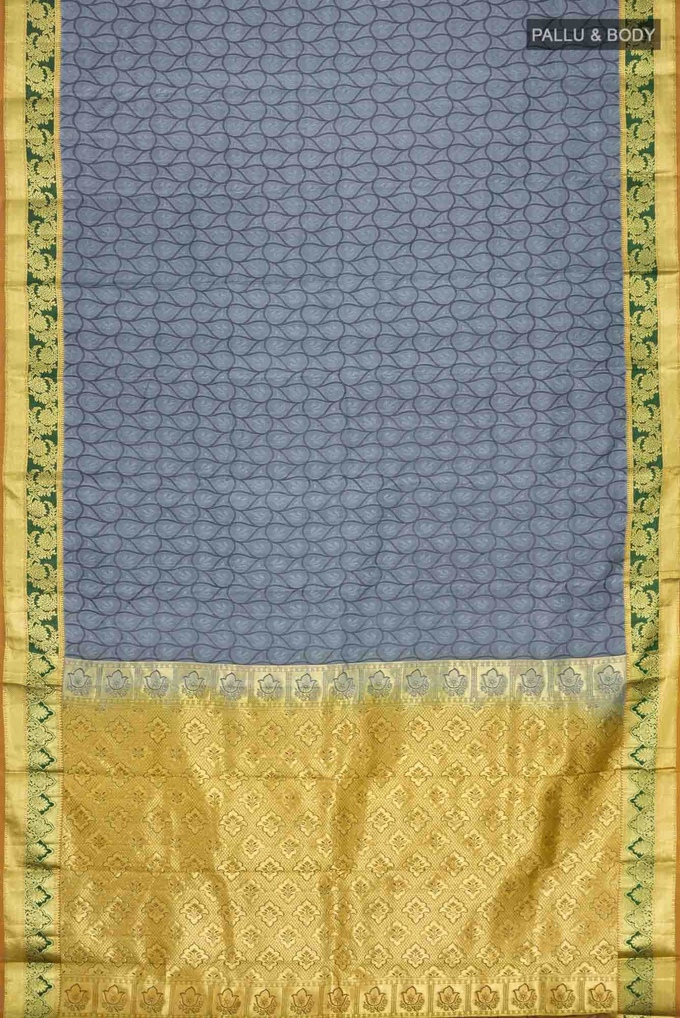 Blue Grey Kanchipuram Silk Saree