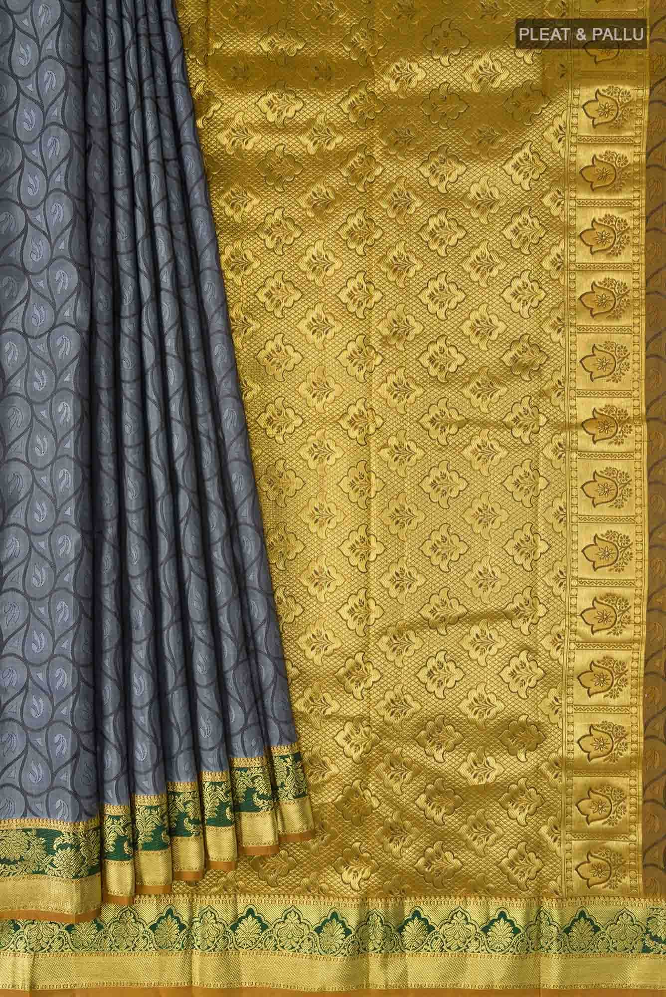 Blue Grey Kanchipuram Silk Saree