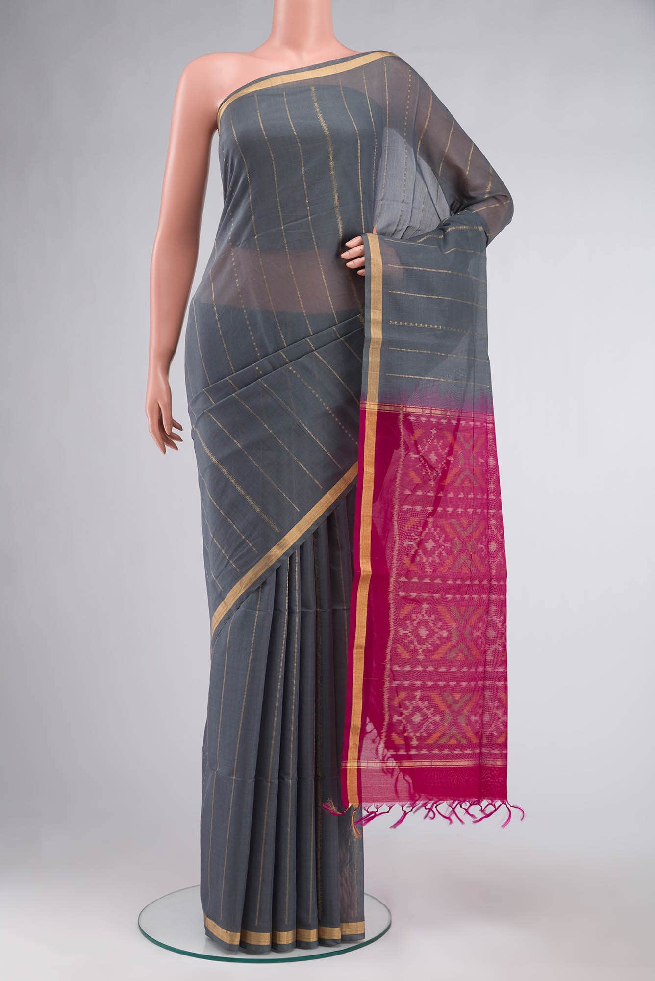 Grey Silk Cotton Saree