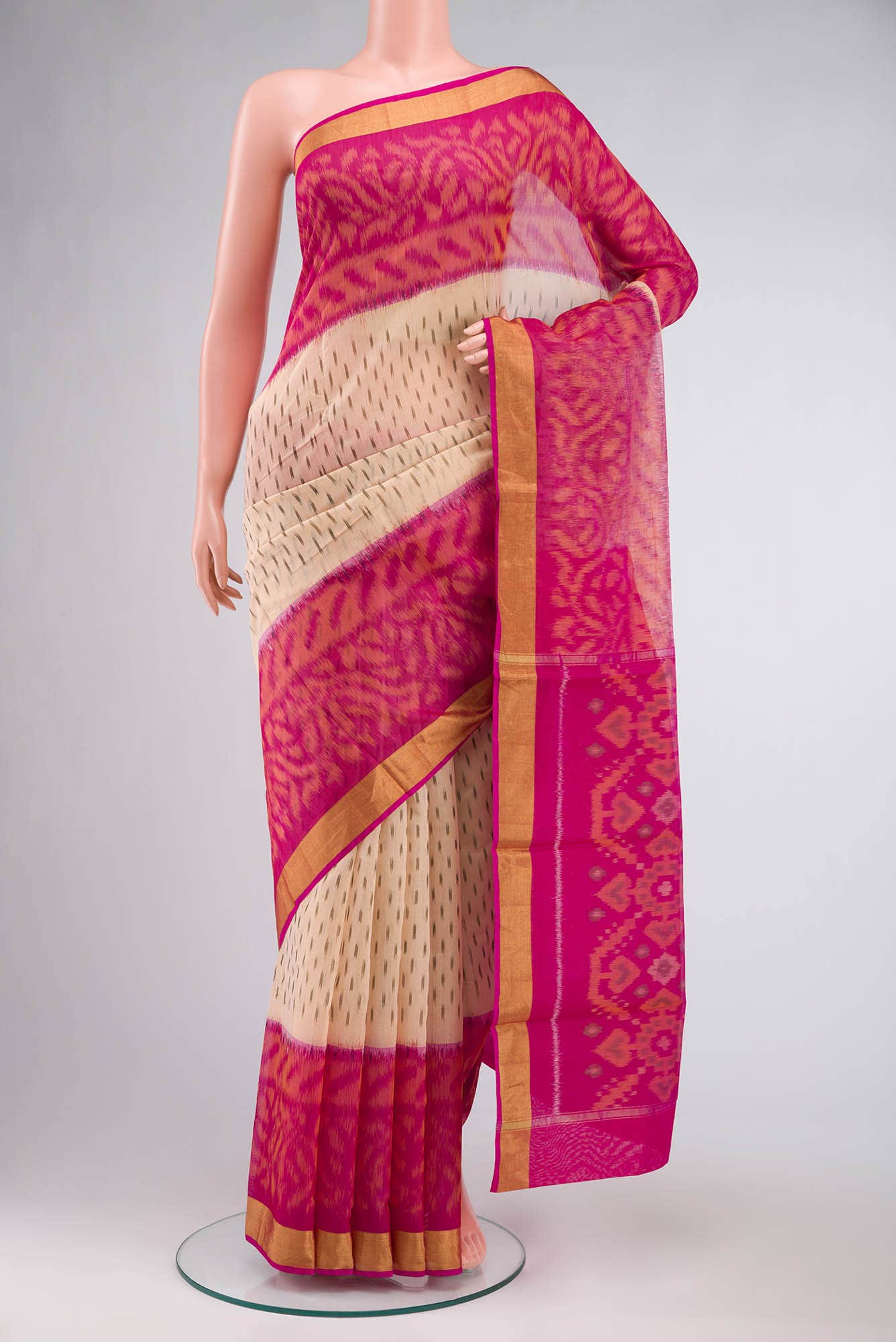 Cream Silk Cotton Saree