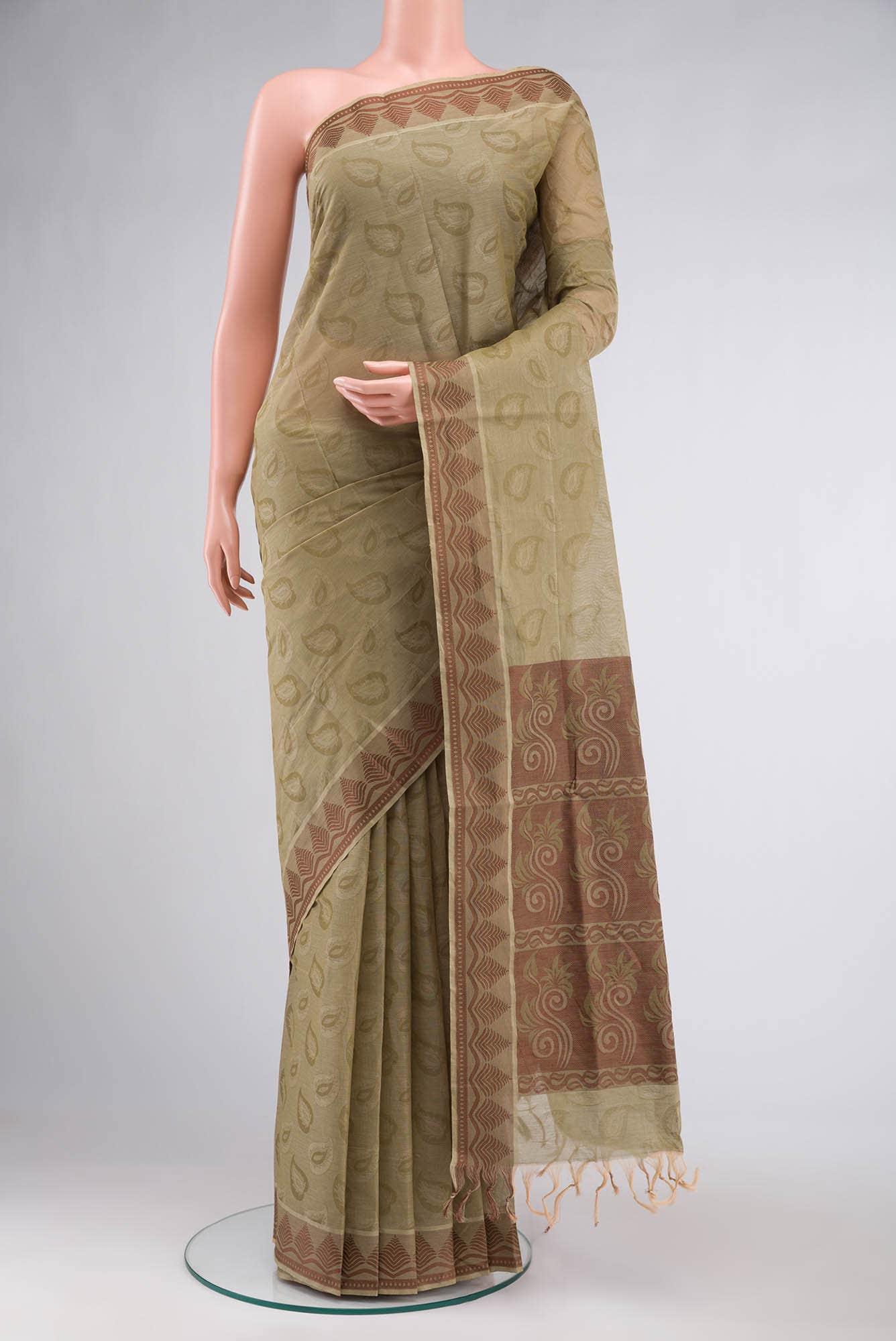 Beige Coimbatore Cotton Saree