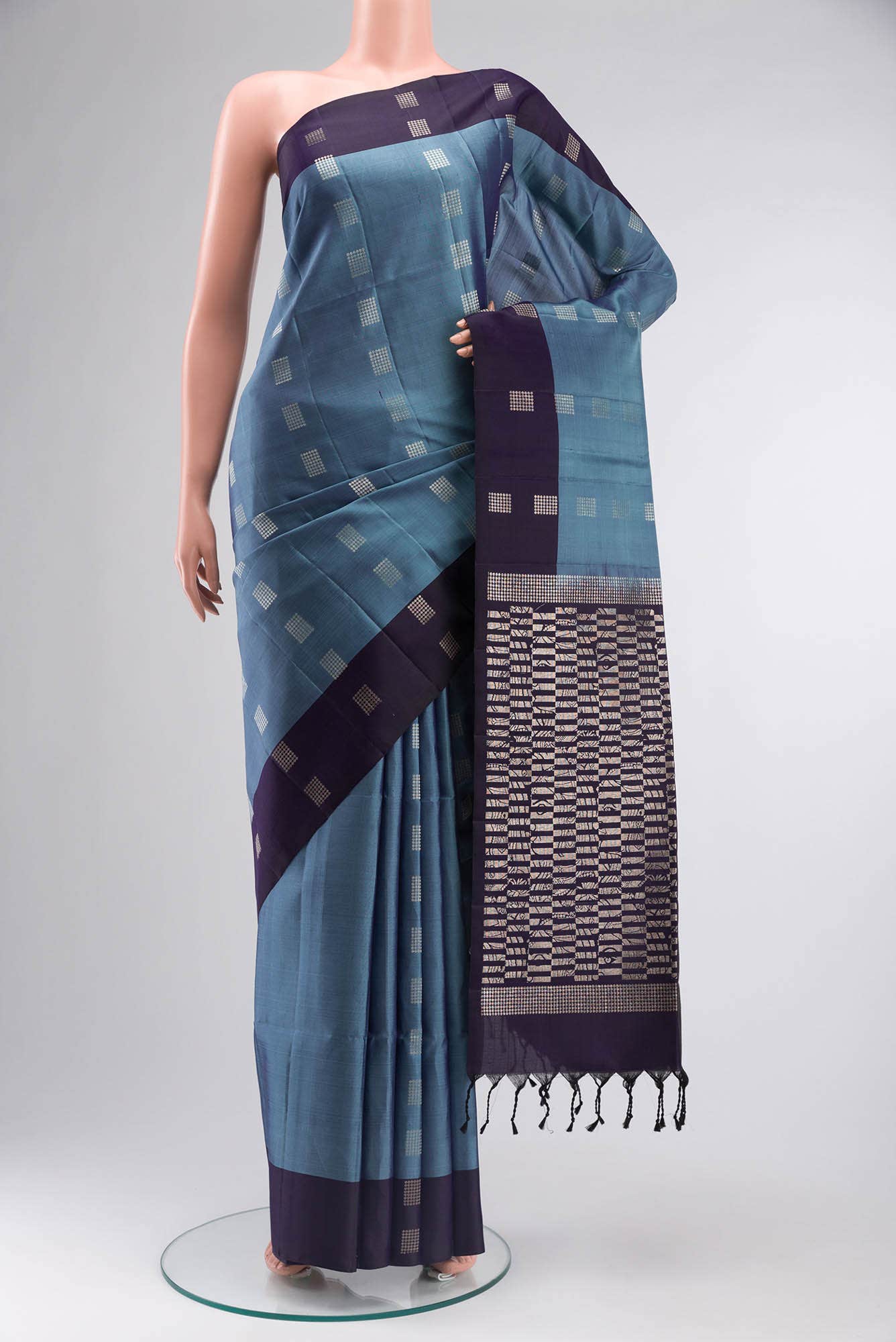 Blue Grey Soft Silk Saree