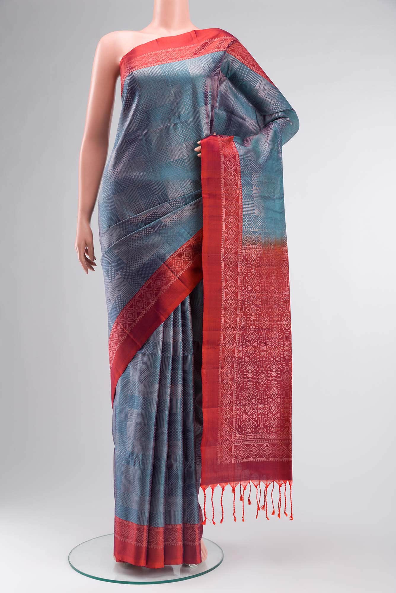 Blue Grey Soft Silk Saree