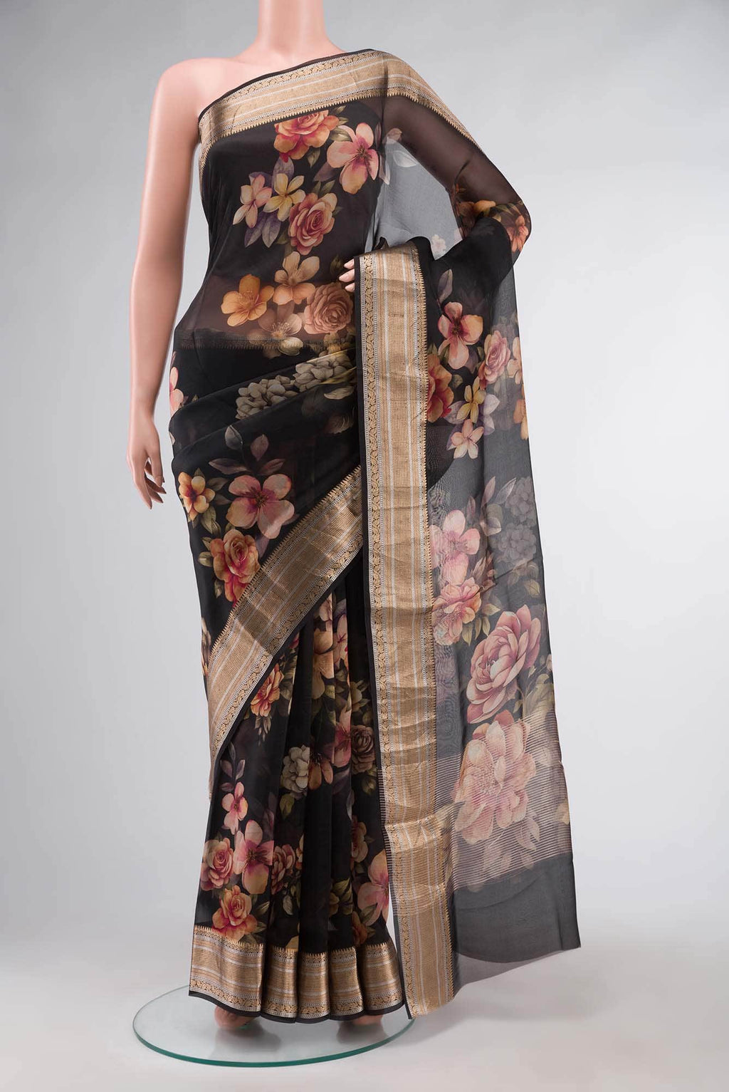 Black Organza Silk Saree
