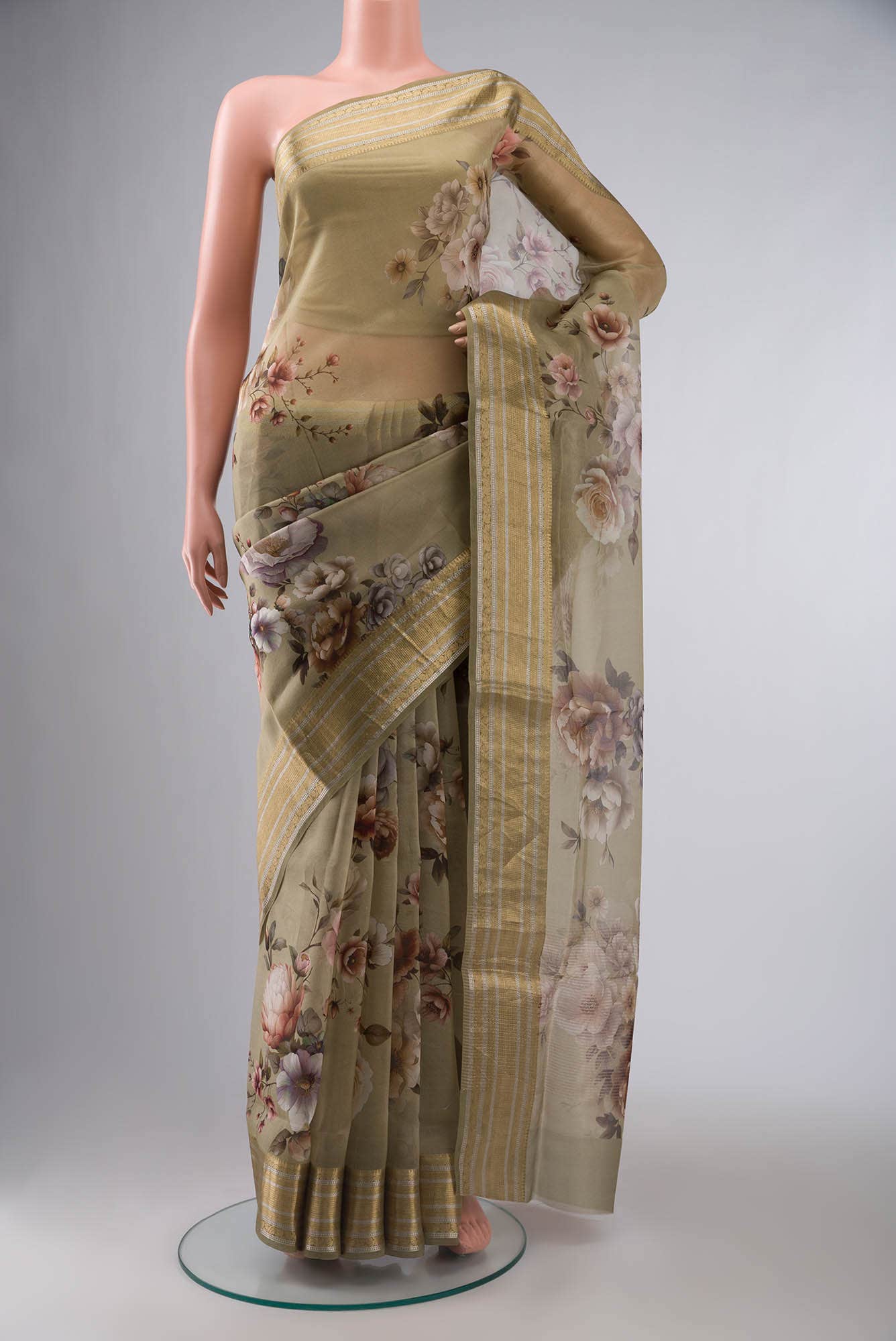 Dark Beige Organza Silk Saree