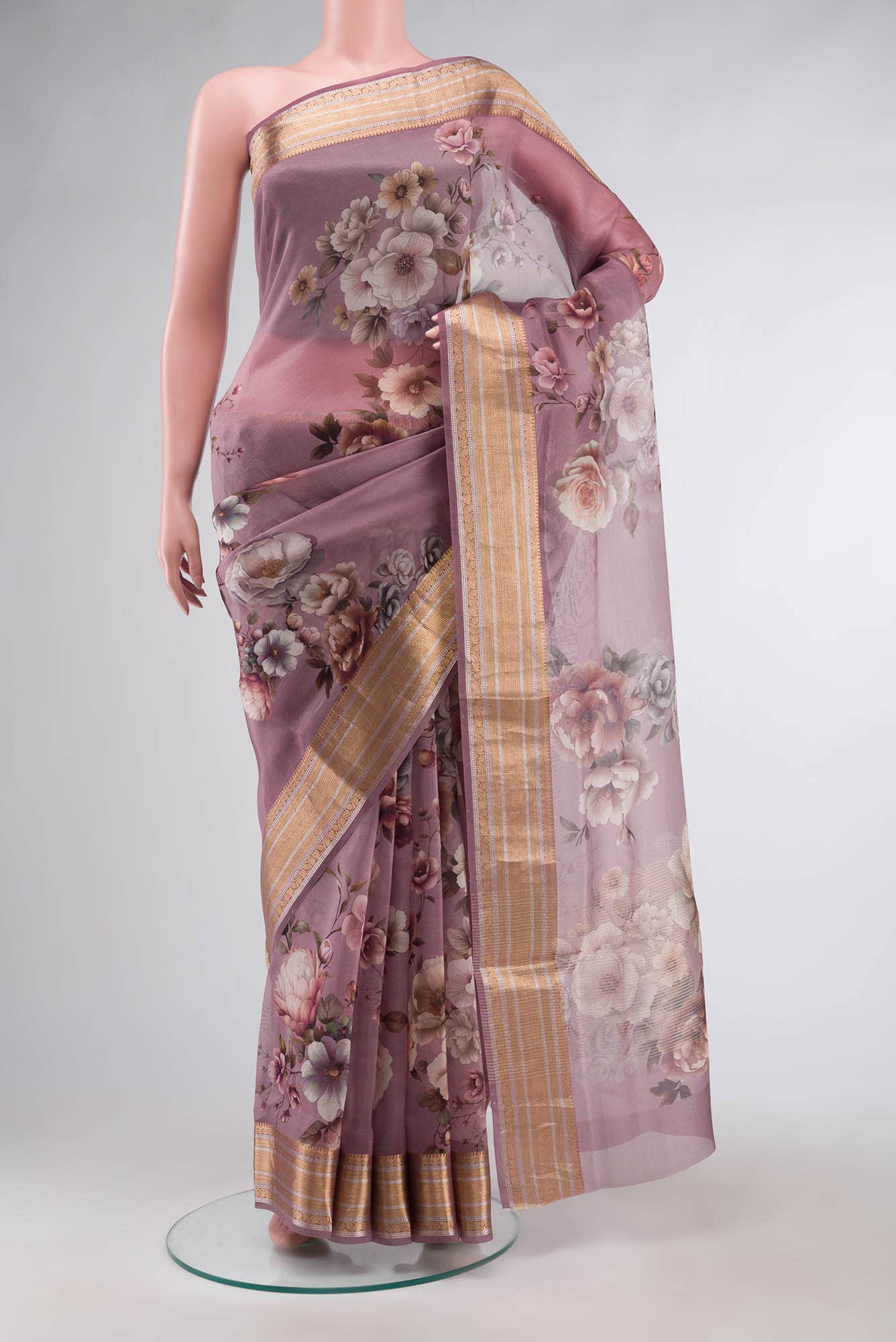 Mauve Organza Silk Saree