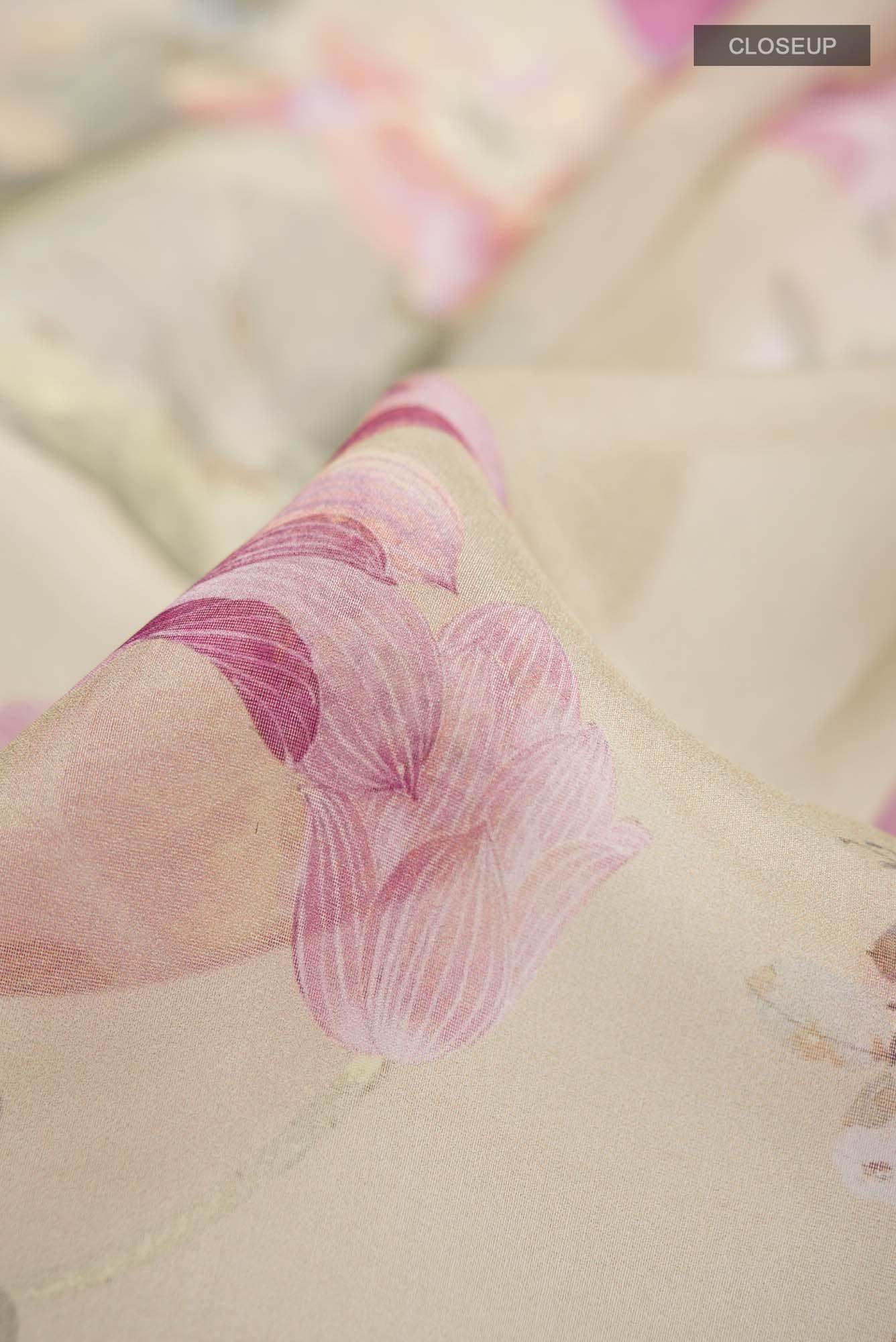 Beige Organza Silk Saree