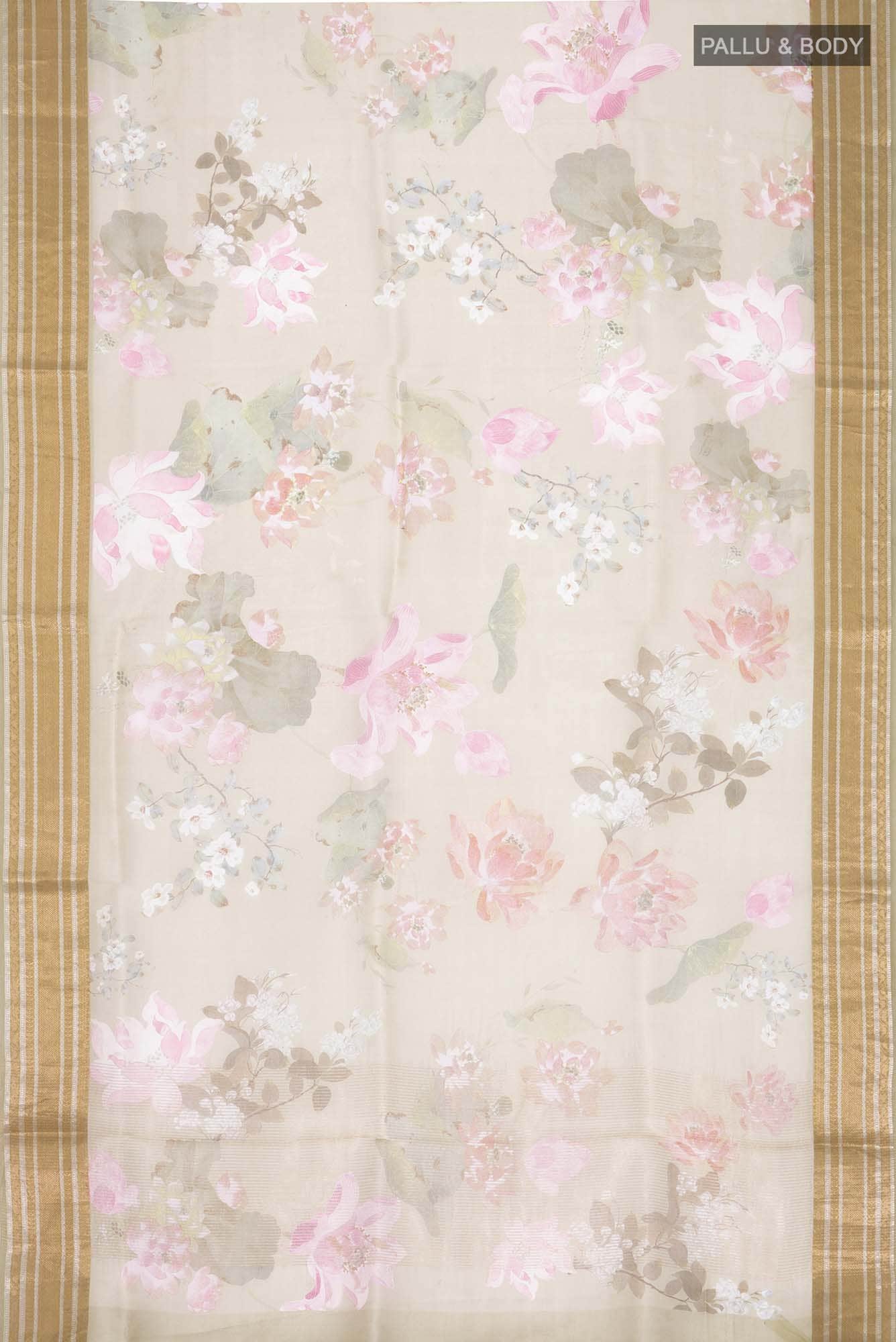 Beige Organza Silk Saree