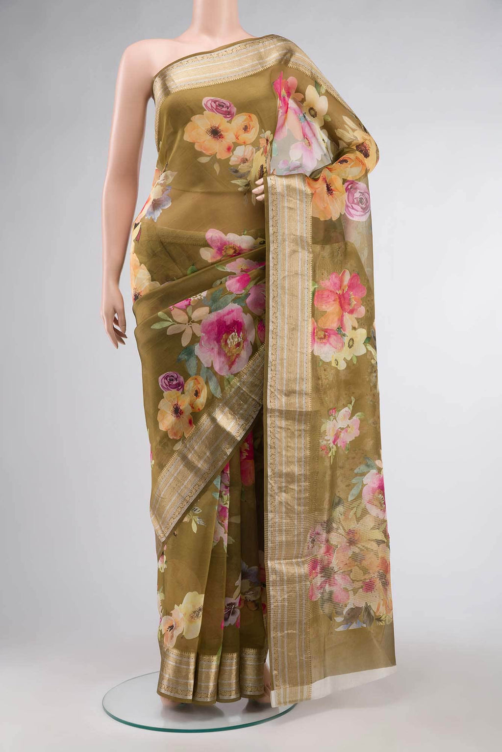 Brown Organza Silk Saree