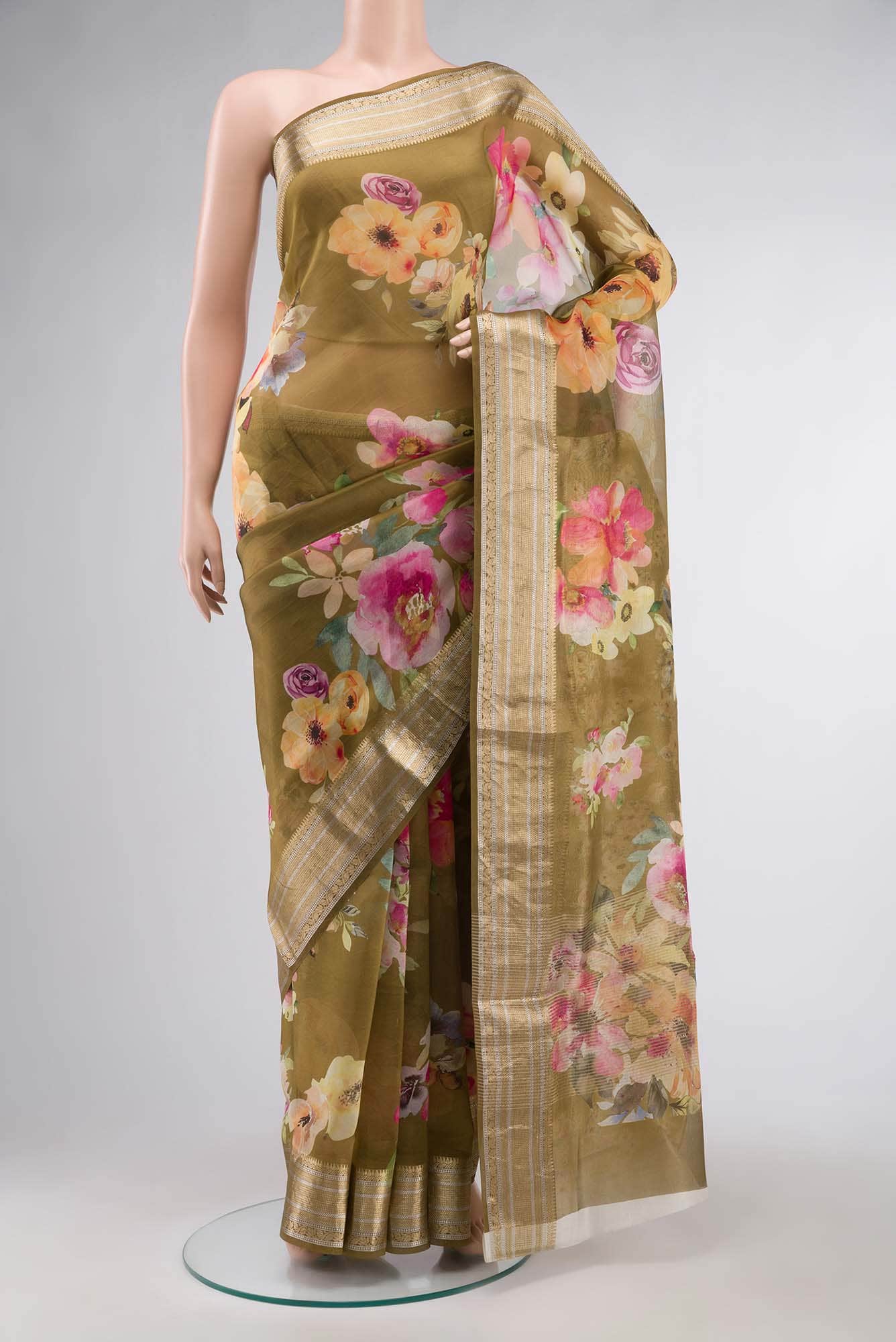Brown Organza Silk Saree