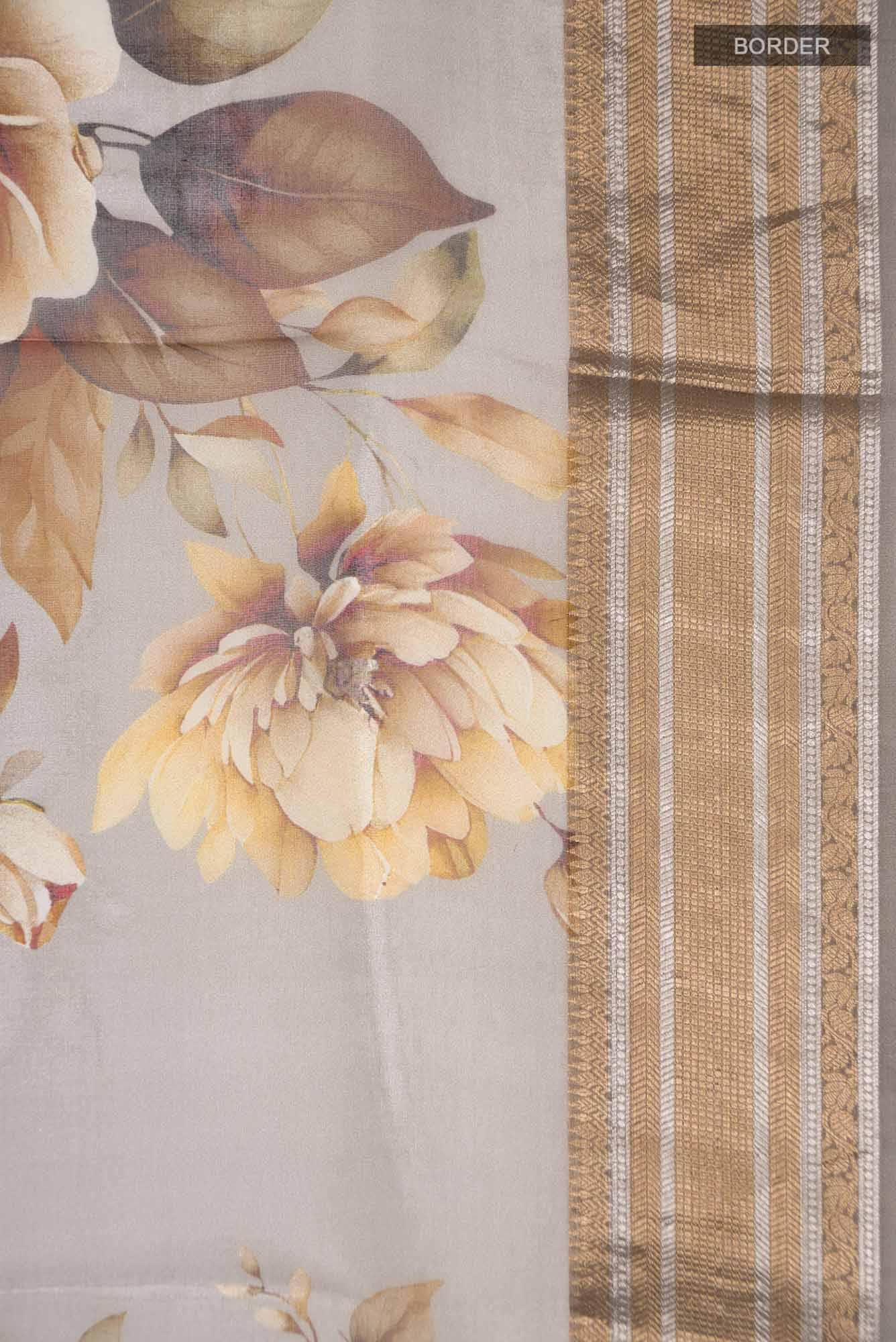 Grey Organza Silk Saree