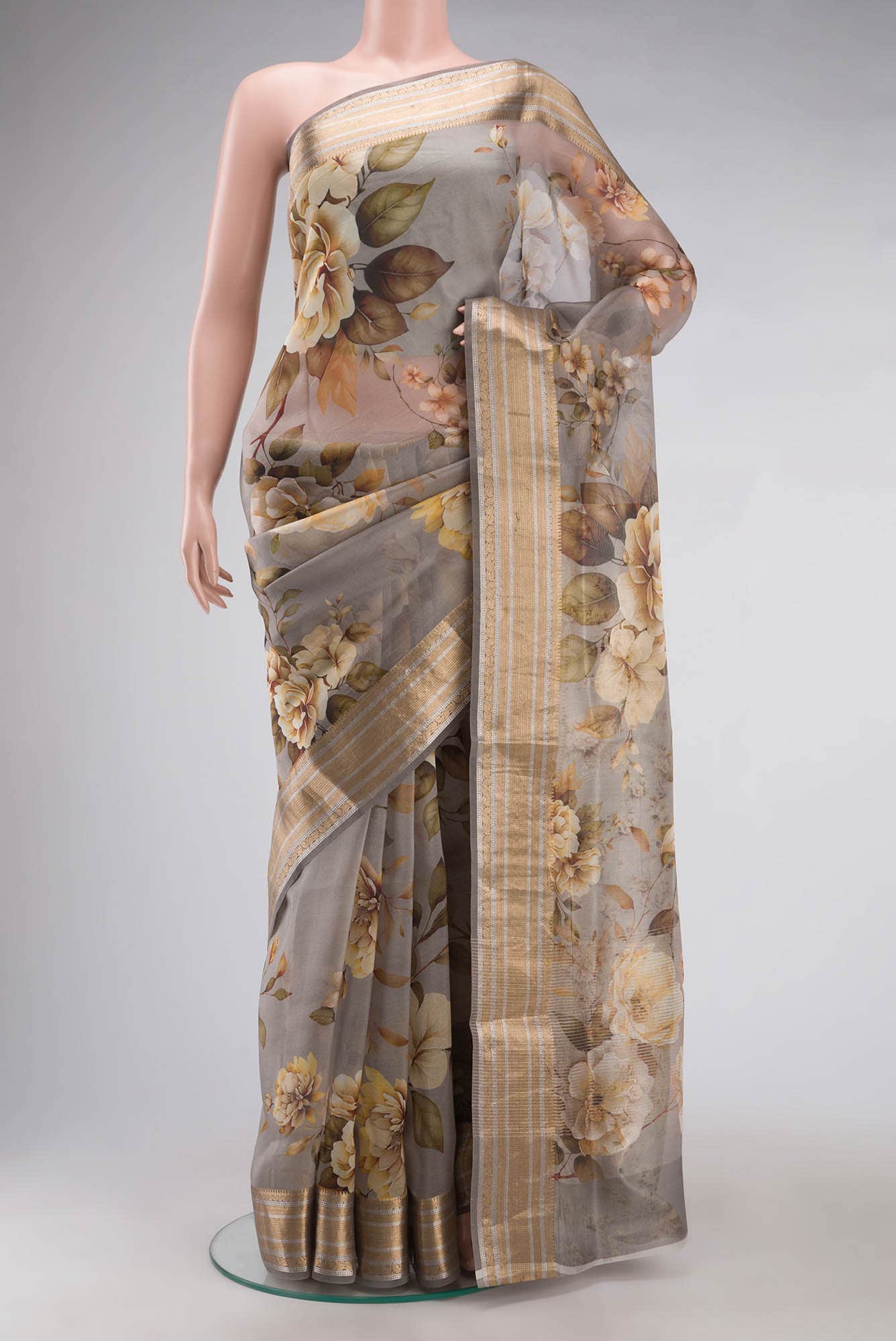 Grey Organza Silk Saree