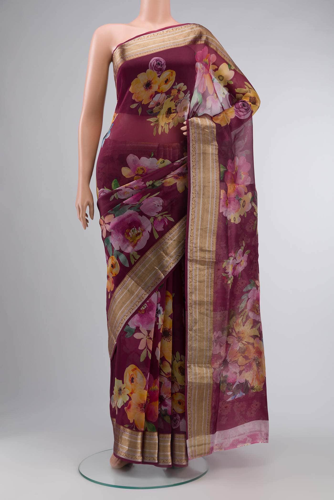 Magenta Organza Silk Saree