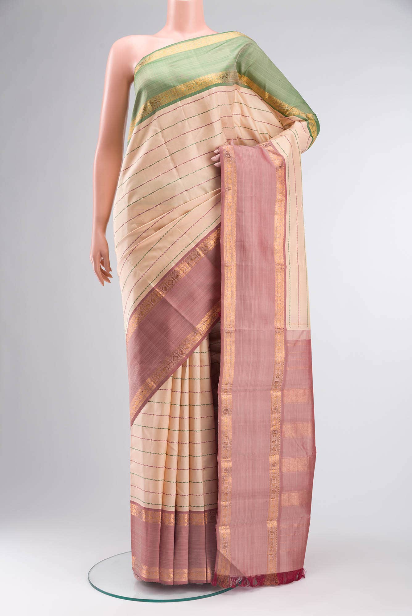 Beige Kanchipuram Silk Saree
