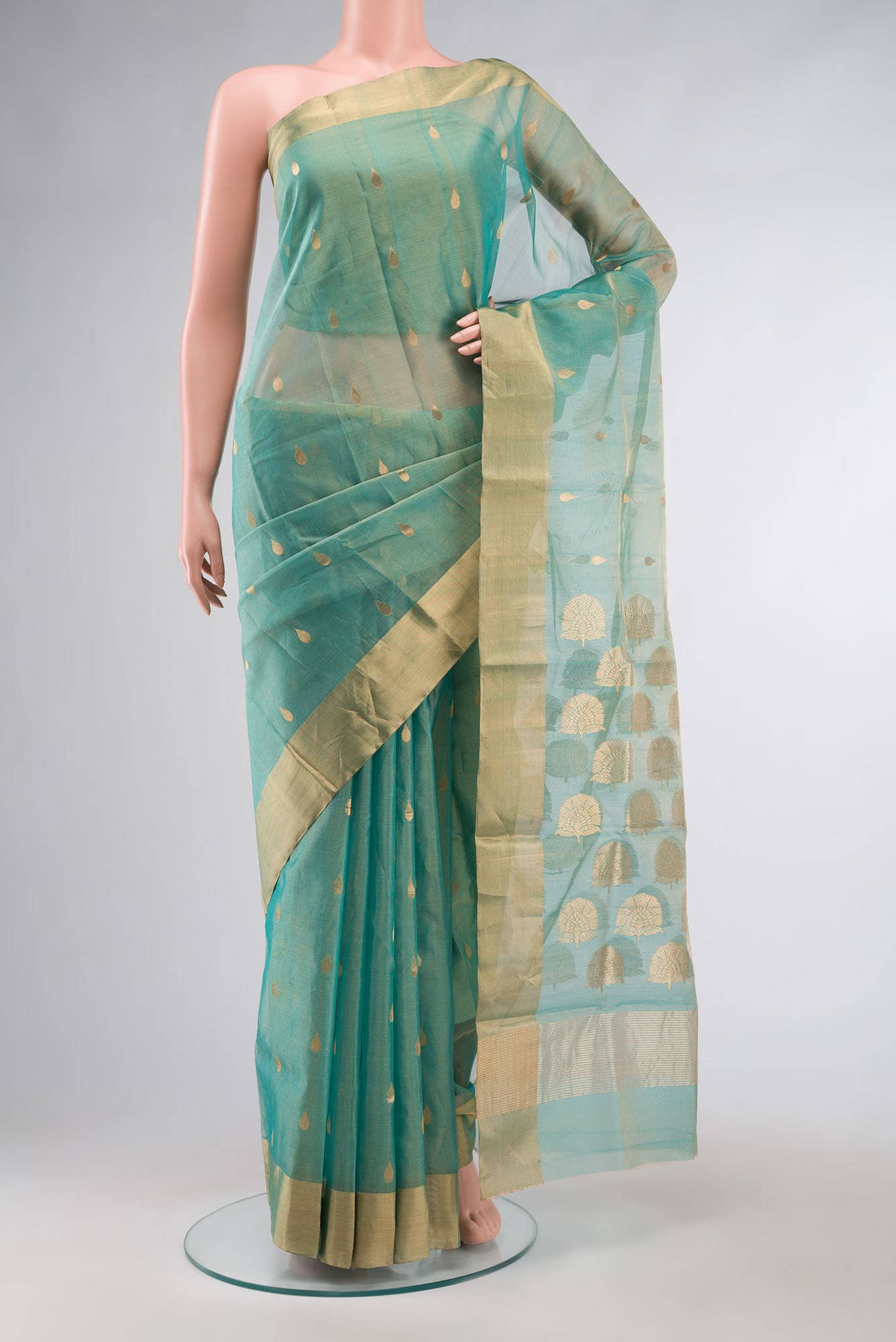 Green Chanderi Tissue Silk Saree