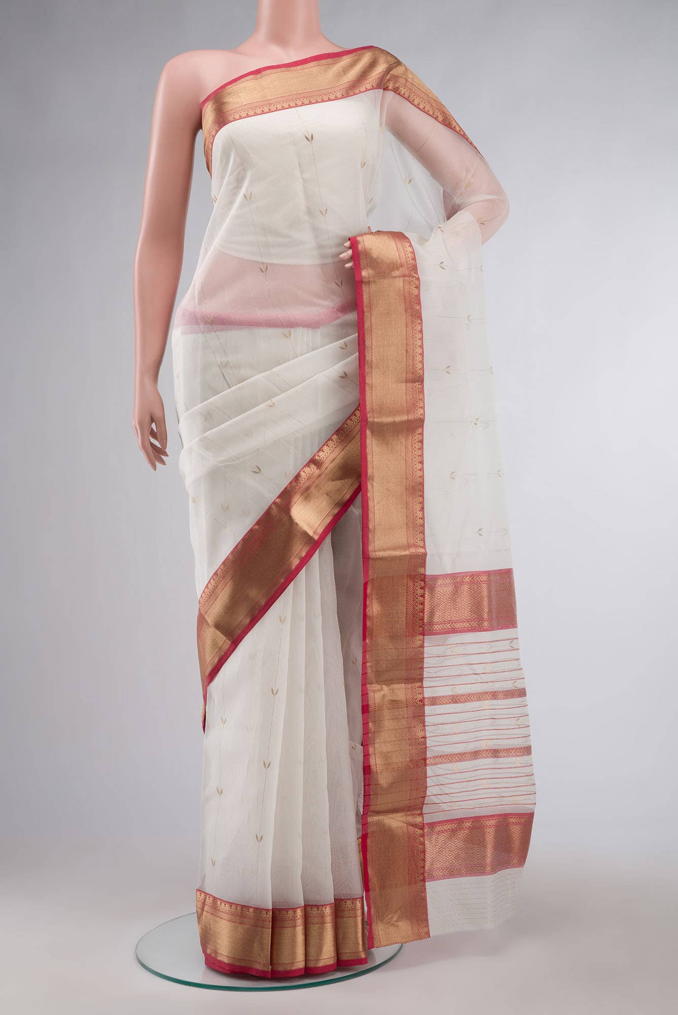 White Chanderi Silk Saree