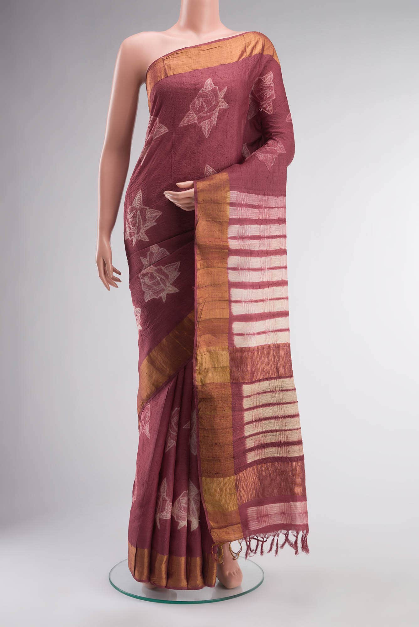 Beige Bhagalpuri Tussar Silk Saree