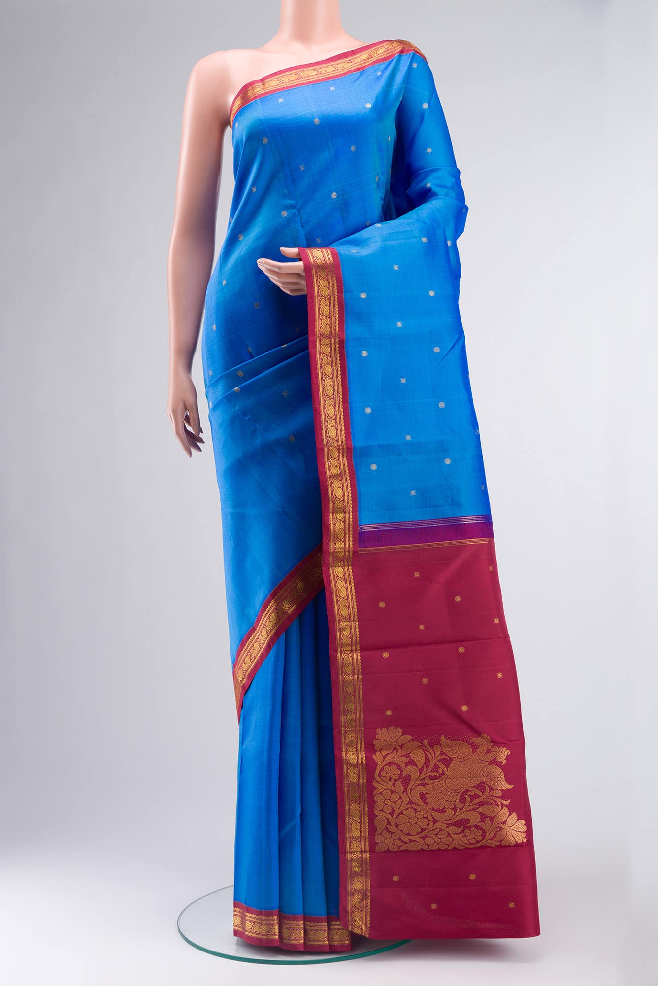 Pure Silk Pure Zari Blue Kanchipuram Saree