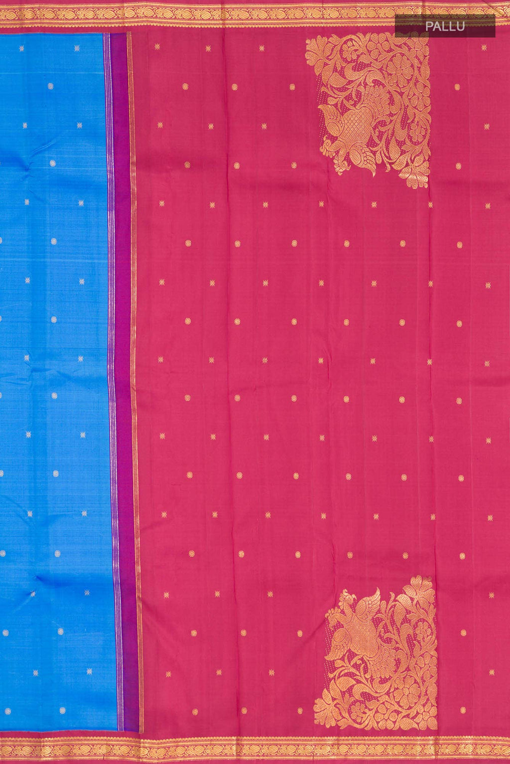 Pure Silk Pure Zari Blue Kanchipuram Saree
