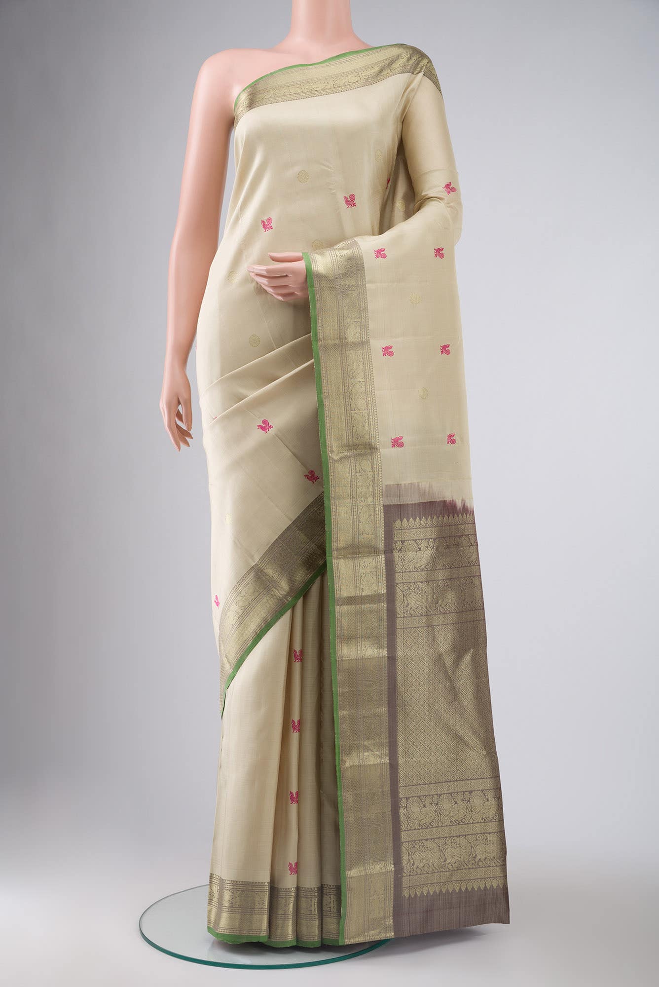 Cream Kanchipuram Silk Saree