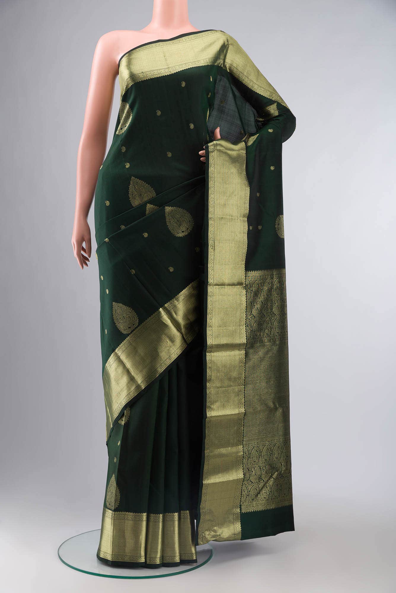 Bottle Green Kanchipuram Silk Saree