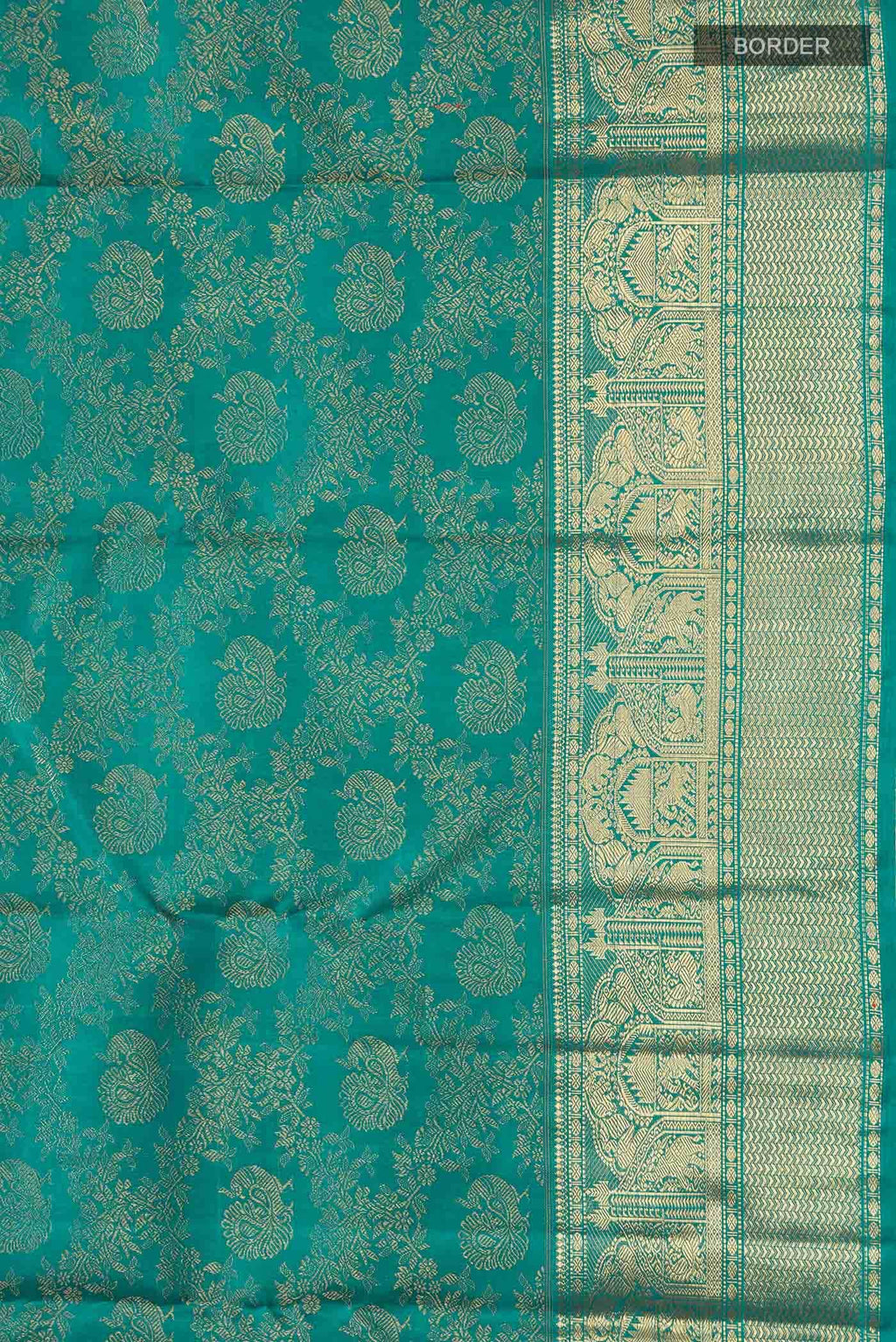Pure Silk Pure Zari Teal Kanchipuram Saree