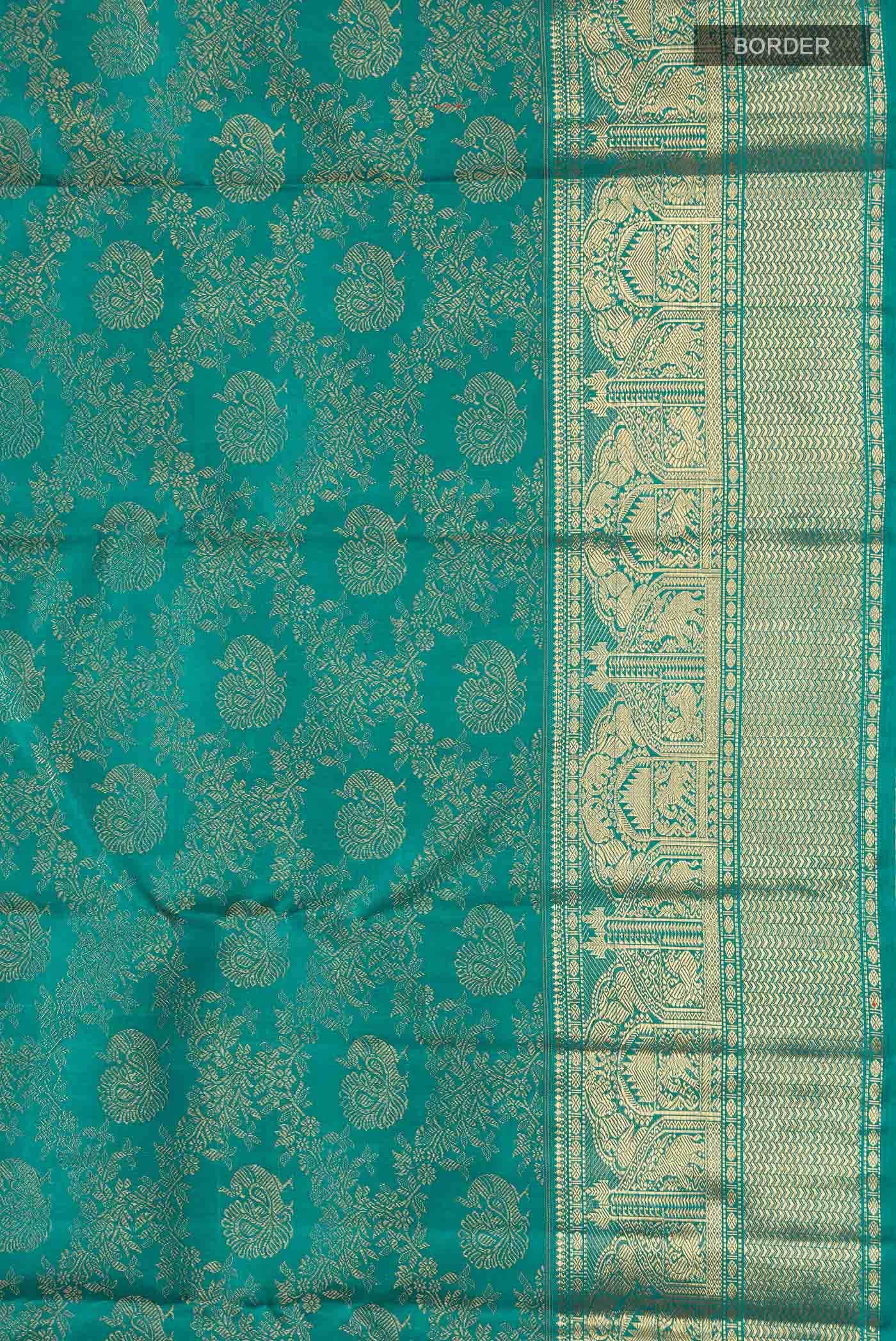 Pure Silk Pure Zari Teal Kanchipuram Saree