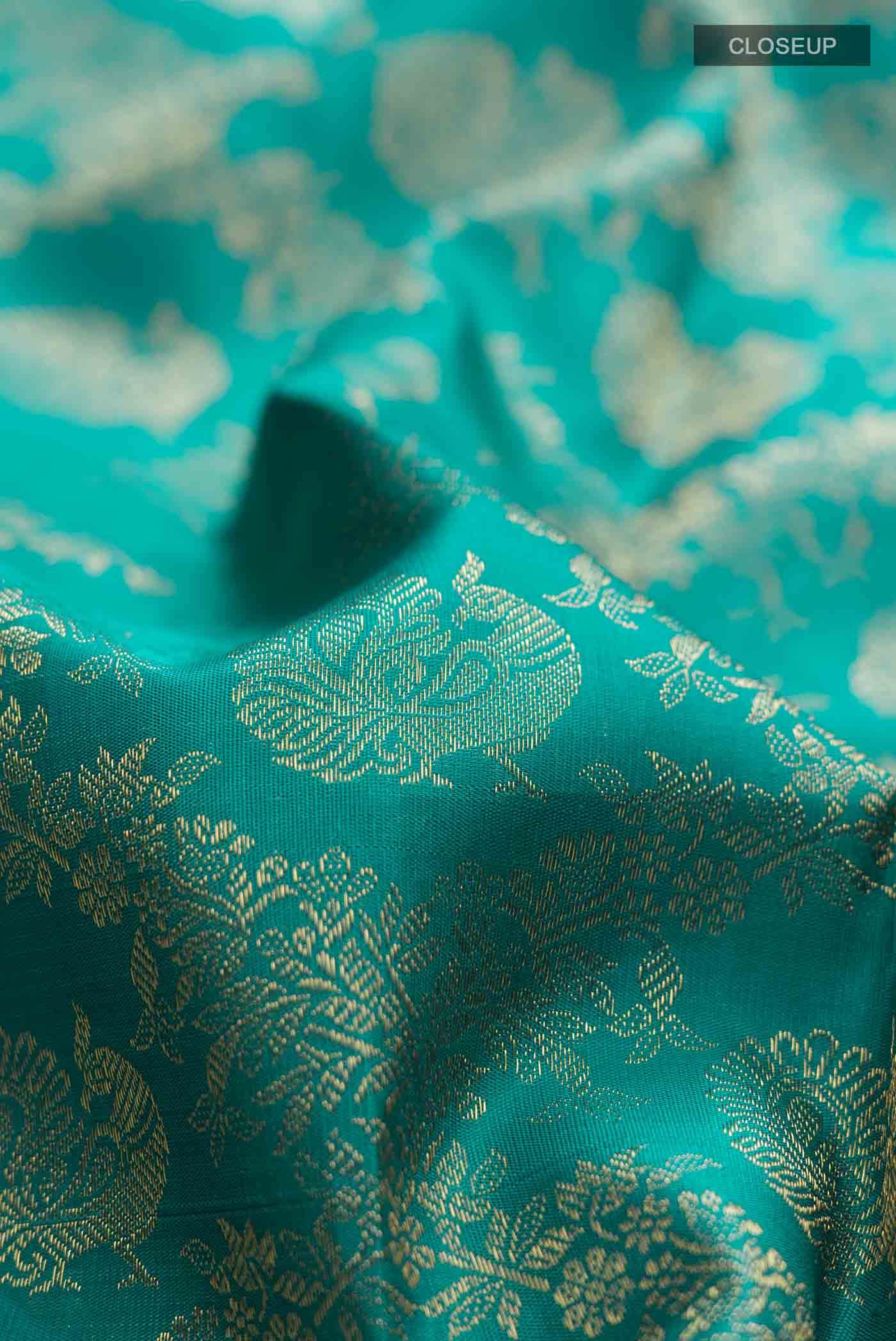 Pure Silk Pure Zari Teal Kanchipuram Saree