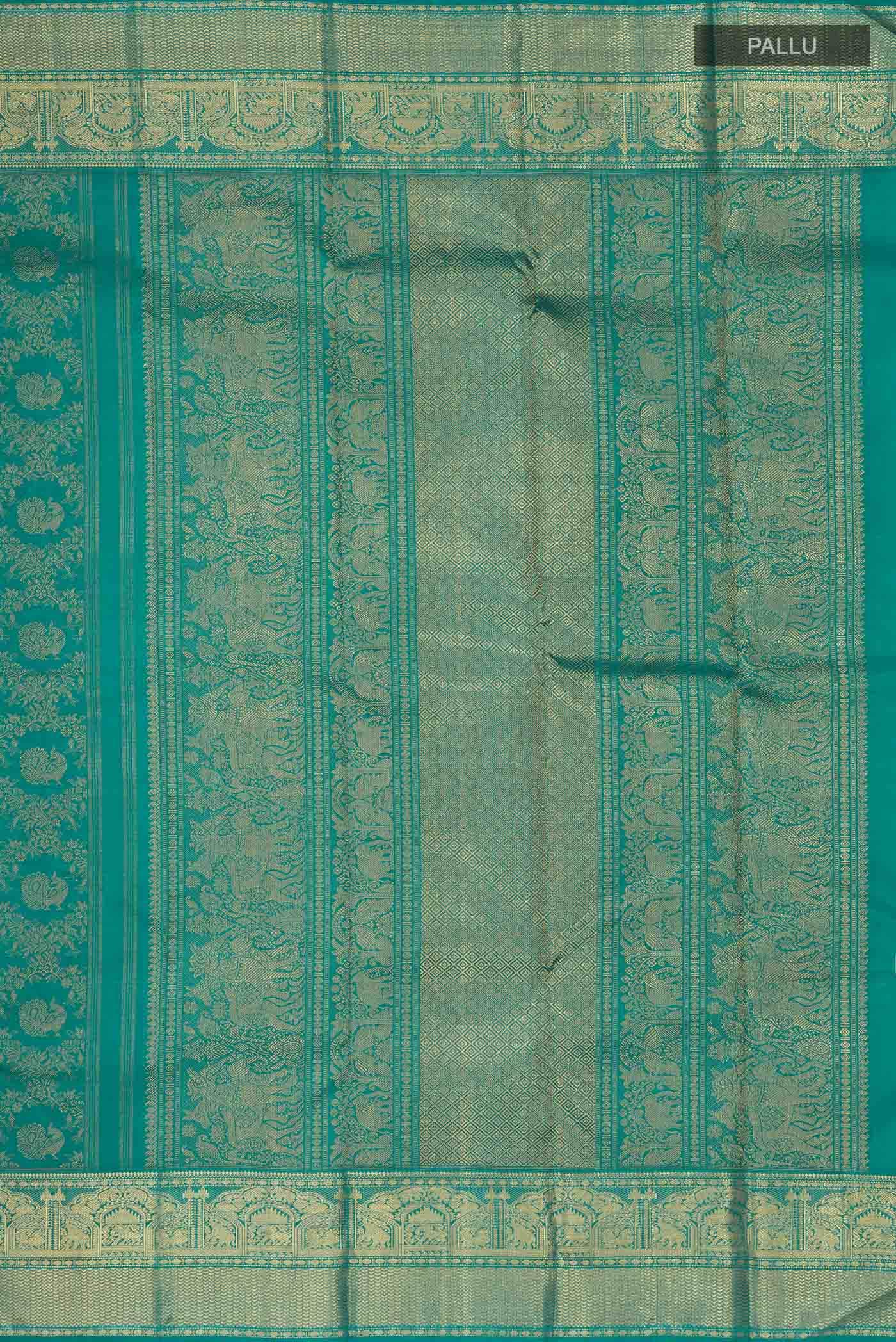 Pure Silk Pure Zari Teal Kanchipuram Saree
