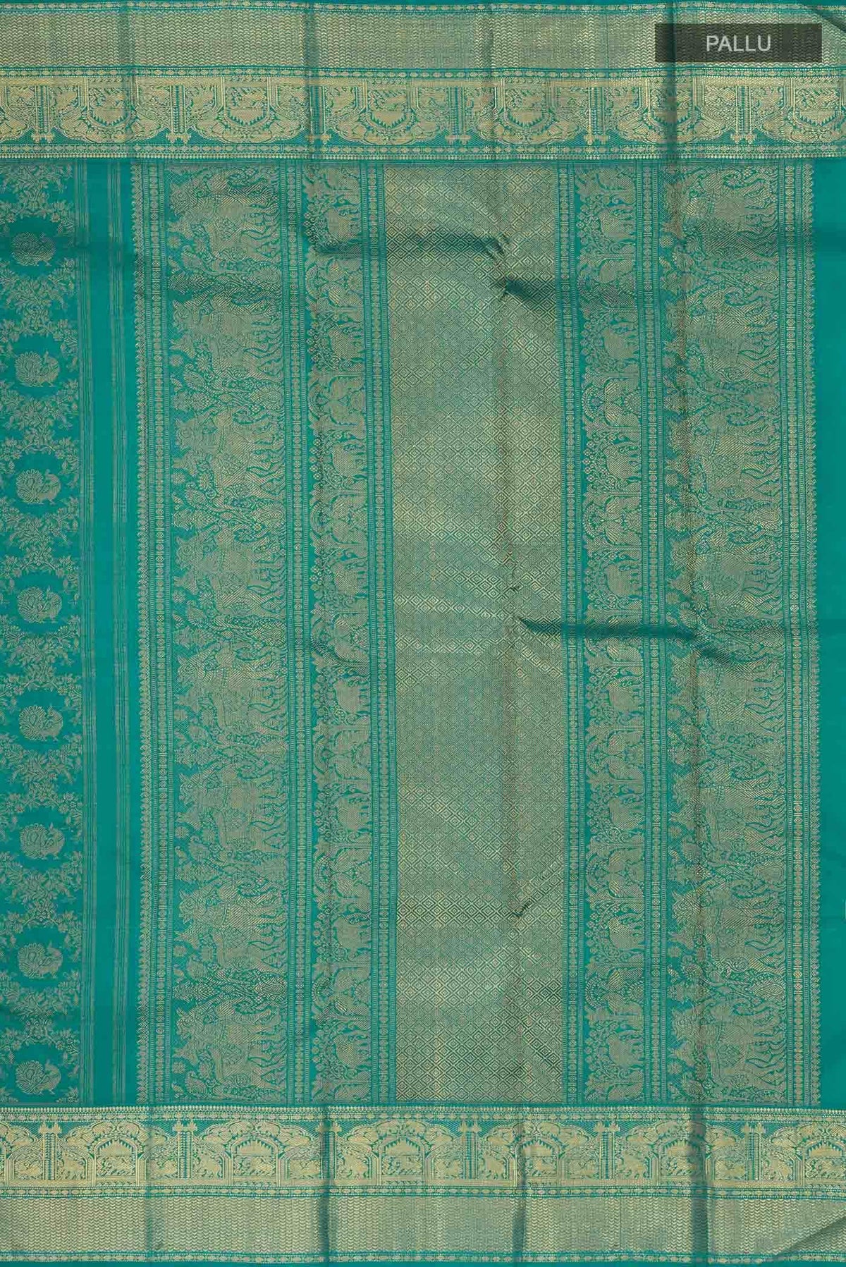 Pure Silk Pure Zari Teal Kanjivaram Saree