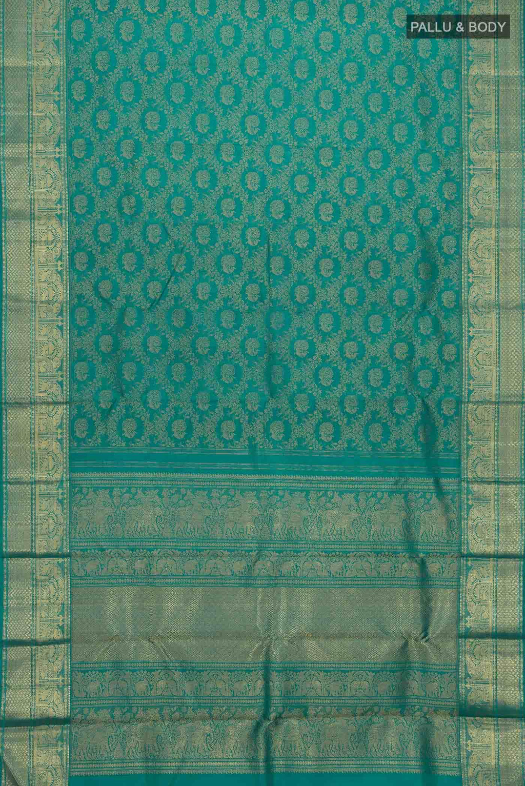 Pure Silk Pure Zari Teal Kanchipuram Saree