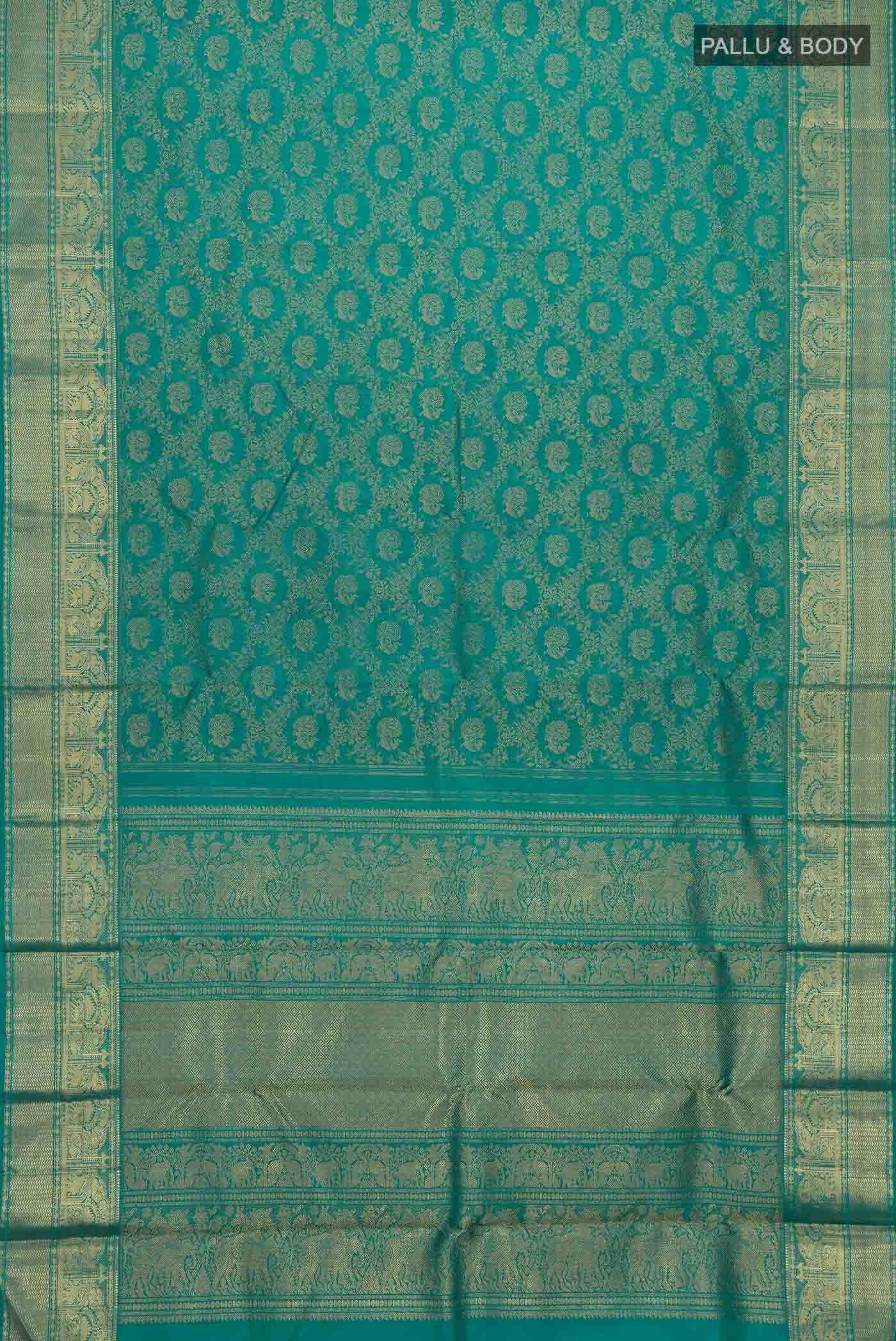 Pure Silk Pure Zari Teal Kanchipuram Saree