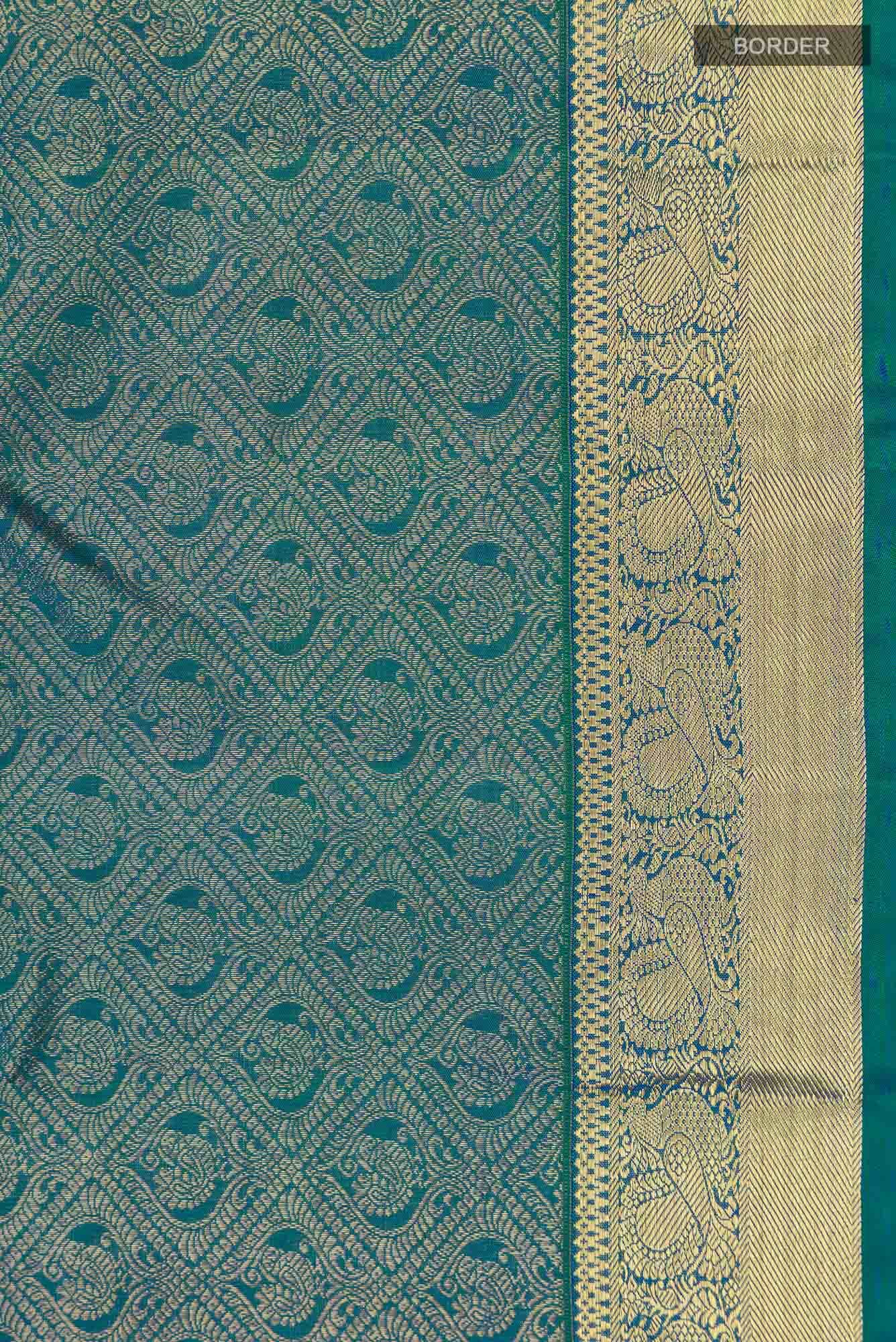 Pure Silk Pure Zari Blue with Green Dual Tone Kanchipuram Saree