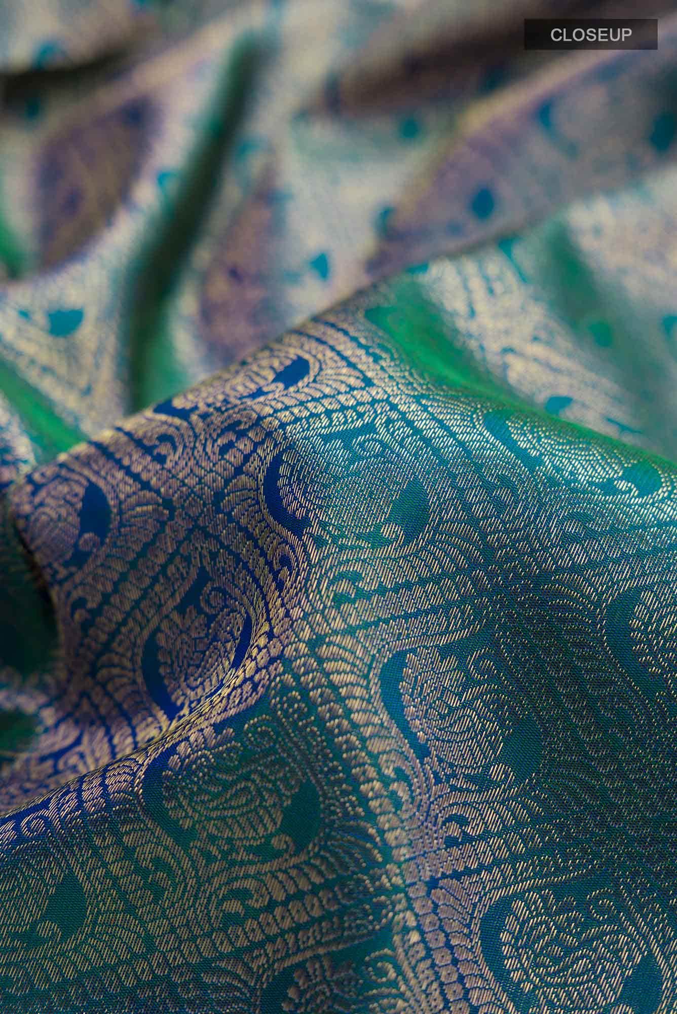 Pure Silk Pure Zari Blue with Green Dual Tone Kanchipuram Saree
